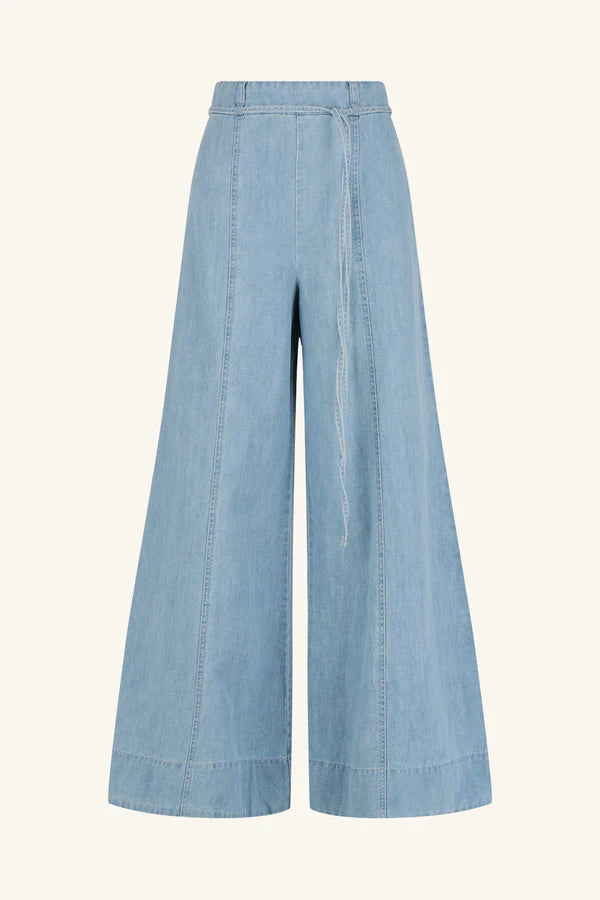 Ellsworth Palazzo Pants for Women - Soft & Flowy Bleached Blue Wide Leg Trousers - Perfect for Casual Wear, Office & Summer Outfits