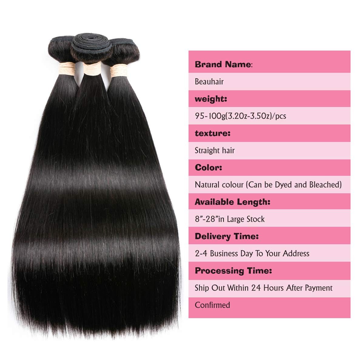 100% Brazilian Virgin Straight Human Hair Bundles with Lace Closure (24 26 28+20) - 3 Bundles Natural Black Hair Extensions for Styling, Weaving & Daily Wear - Perfect for Parties, Weddings & Professional Looks