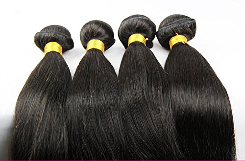 DaJun Hair 7A Grade 3-Part 4x4 Lace Closure with Premium Peruvian Remy Human Hair Weave Bundles - 4 Piece Set in Natural Straight & Natural Color | Perfect for Protective Styles, Sew-In Weaves & Everyday Wear