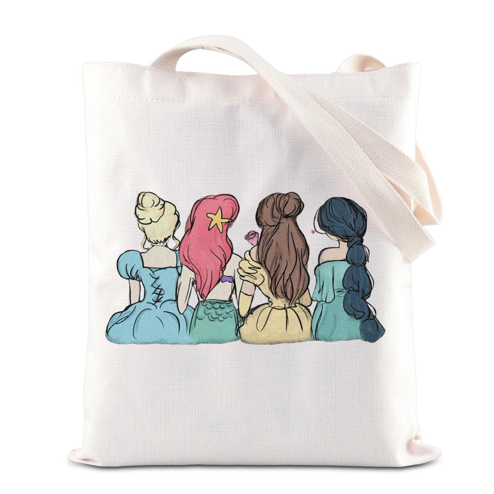 JNIAP Princess Squad Fairytale Cosmetic Bag - Mermaid Themed Makeup Pouch for Disney Lovers - Belle Princess Gift Tote - Perfect for Travel, School & Birthday Presents