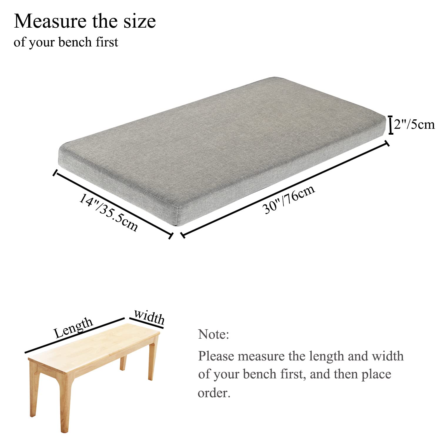 **30x14 Inch No-Slip Washable Bay Window Seat Cushion with Zipper – Light Khaki – Indoor Furniture & Piano Bench Cushion for Cozy Reading Nook & Home Decor**