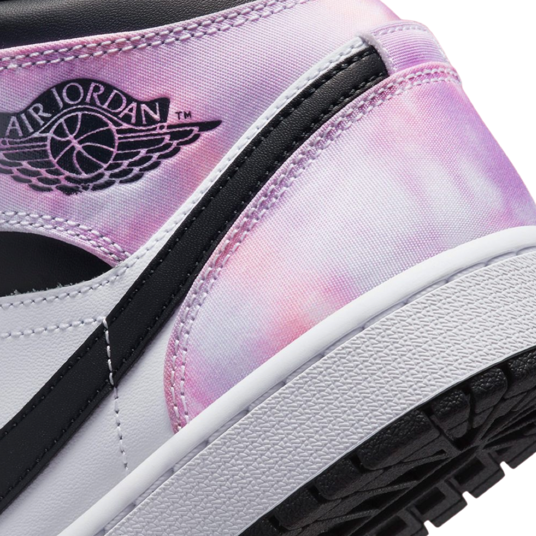 Air Jordan 1 Mid GS Sneakers - Zen Master Tie Dye Bleached Coral White Basketball Shoes for Girls - Perfect for School, Sports & Streetwear Fashion
