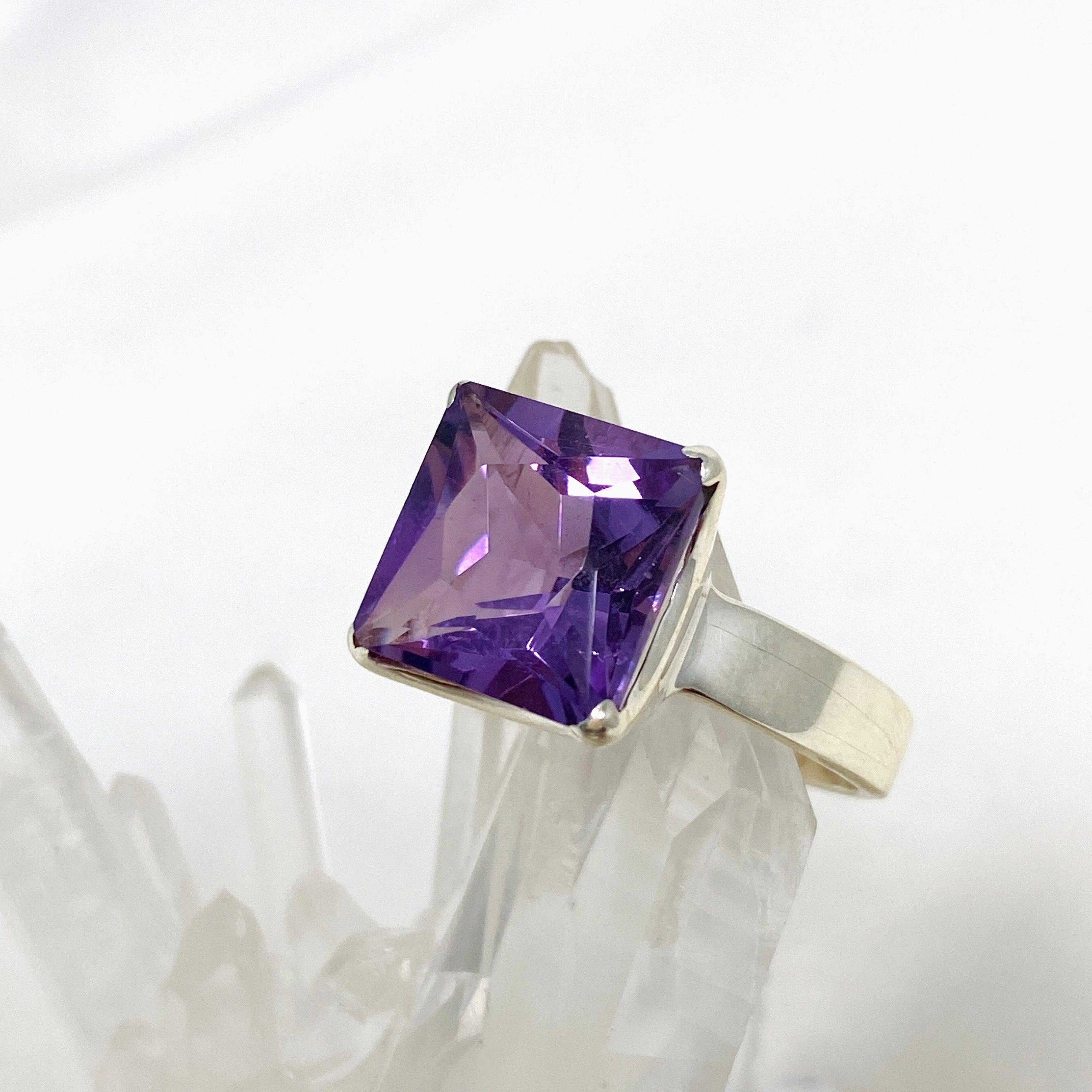 Amethyst Faceted Square Ring - Size 11 - PRGJ424 - Perfect for Women's Fashion, Gift Giving & Special Occasions