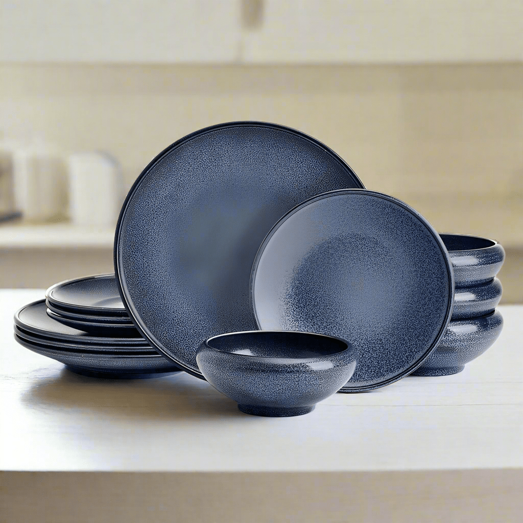 Rylan 12-Piece Dinnerware Set - Porcelain Plates, Bowls & Mugs for 4 People - Elegant Tableware for Family Dinners, Parties & Everyday Use