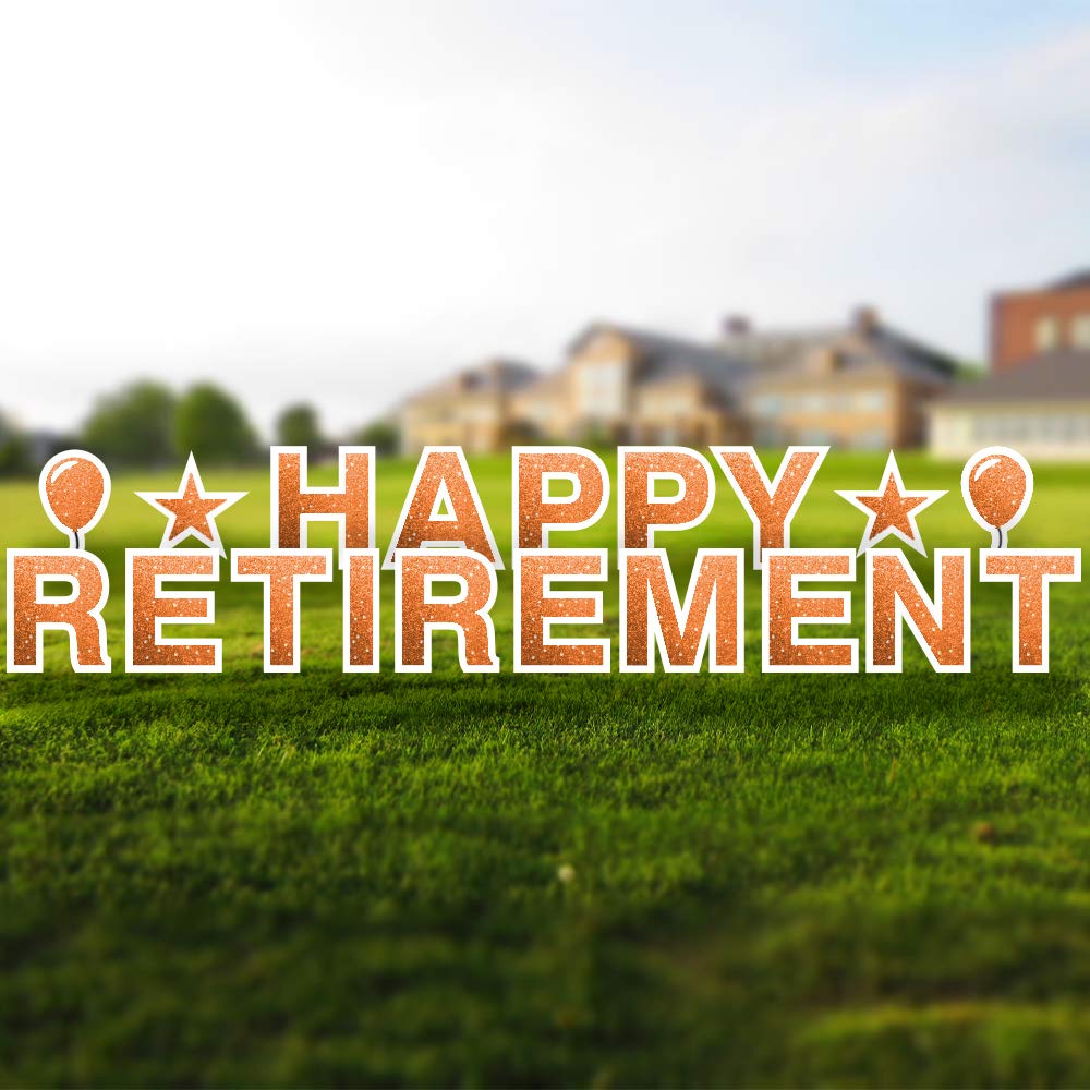Happy Retirement Yard Sign – 18 Inch Tall Corrugated Plastic Retirement Party Sign with Stakes & Emojis – Durable Outdoor Retirement Decorations & Gifts (Faux Glitter Orange) – Perfect for Retirement Parties, Backyard Celebrations & Surprise Gifts
