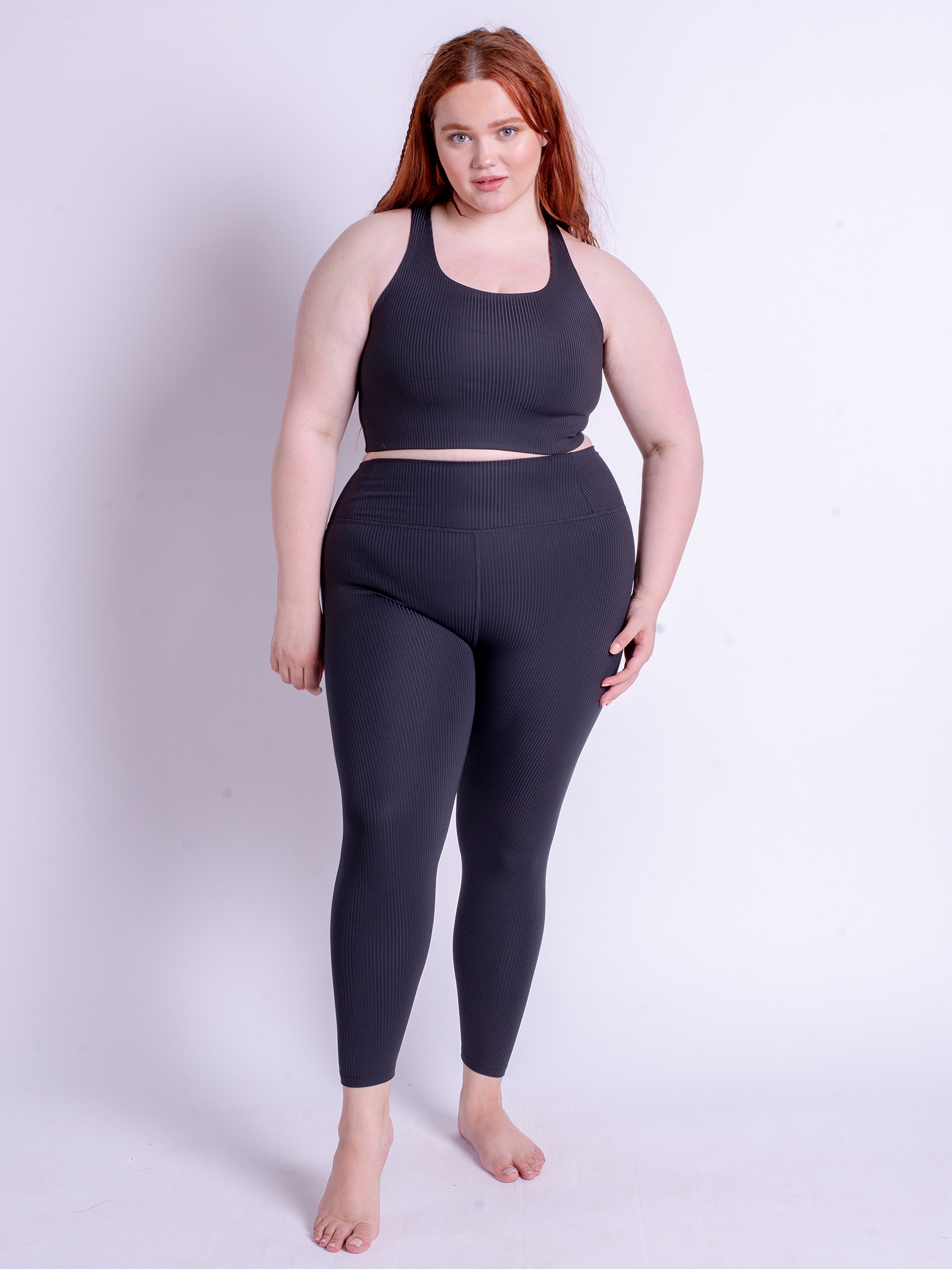 Girlfriend Collective High Waist Compressive Rib 7/8 Leggings for Women - Black | Yoga, Running & Gym Workout Activewear