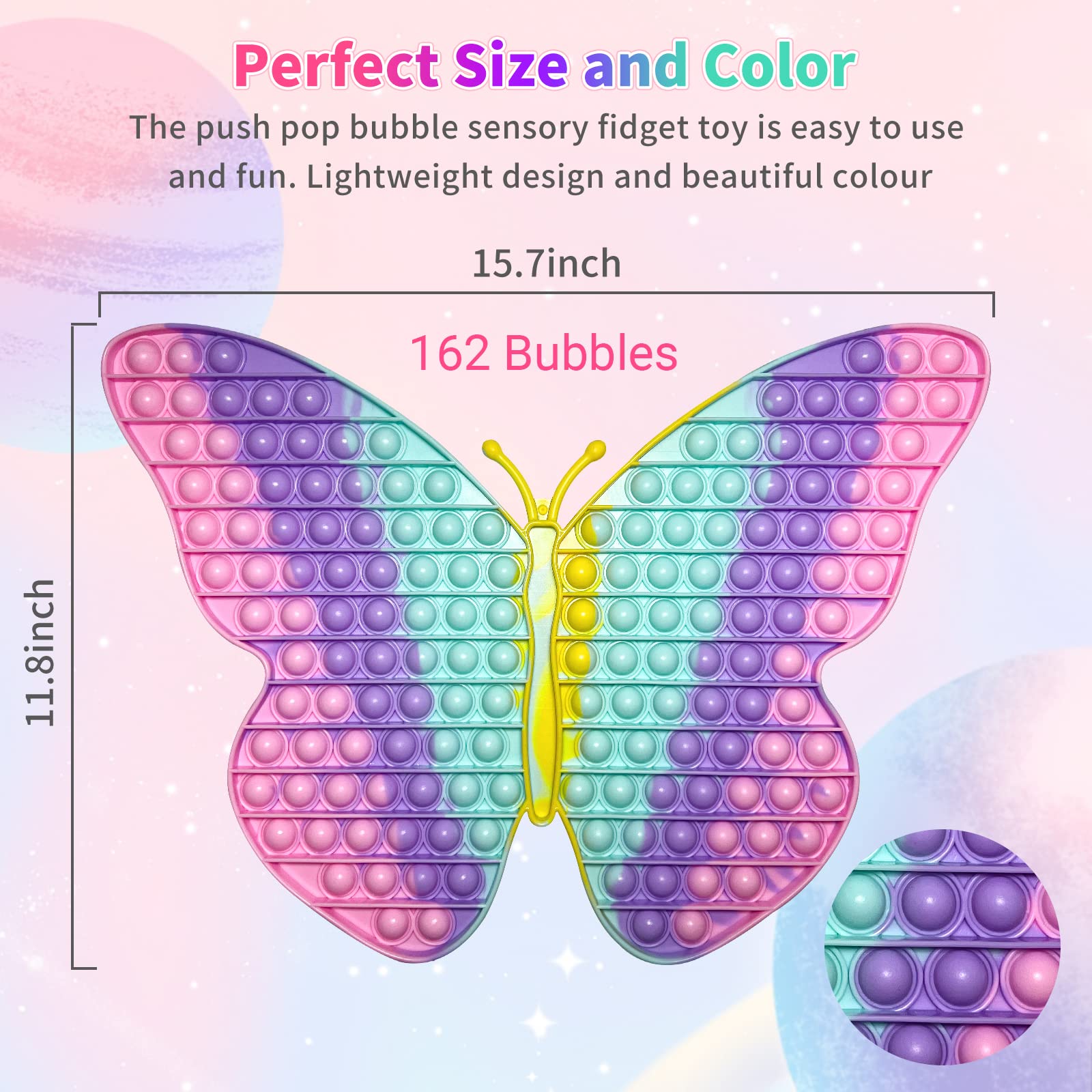 **Extra Large 15.75 Inch Butterfly Pop Fidget Toy - 162 Bubbles Stress Reliever for Kids, Teens & Adults - Giant Sensory Toy for Anxiety Relief & Focus - Perfect Gift for Christmas, Birthdays & Party Favors**    *(Use for stress relief, classroom focus, travel entertainment, or sensory therapy!)*