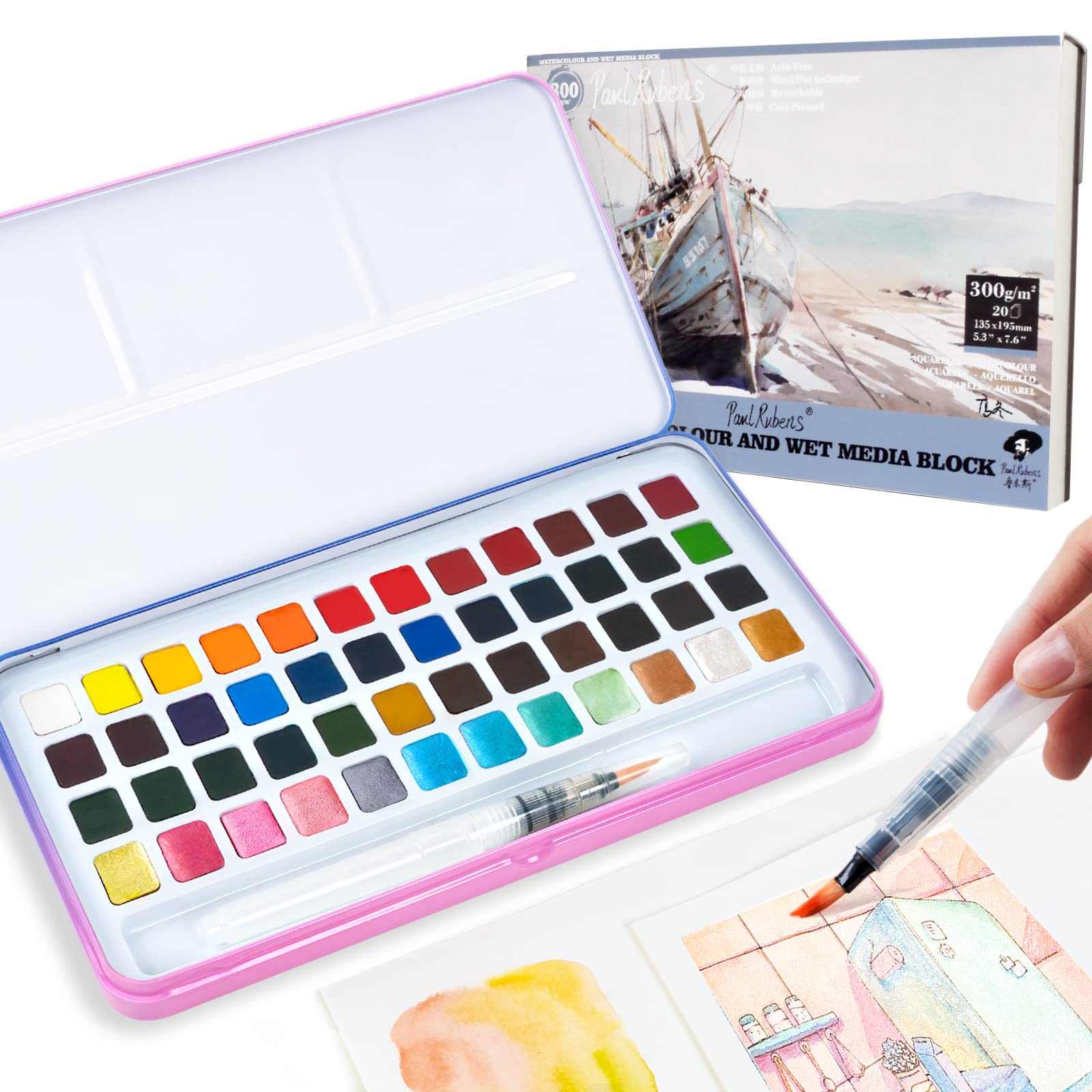 48 Colors Watercolor Paint Set - 36 Vibrant & 12 Glitter Colors with Watercolor Block | High Transparency, Non-Chalky, Rewettable | Perfect for Beginners & Artists | Ideal for Sketching, Painting & DIY Art Projects