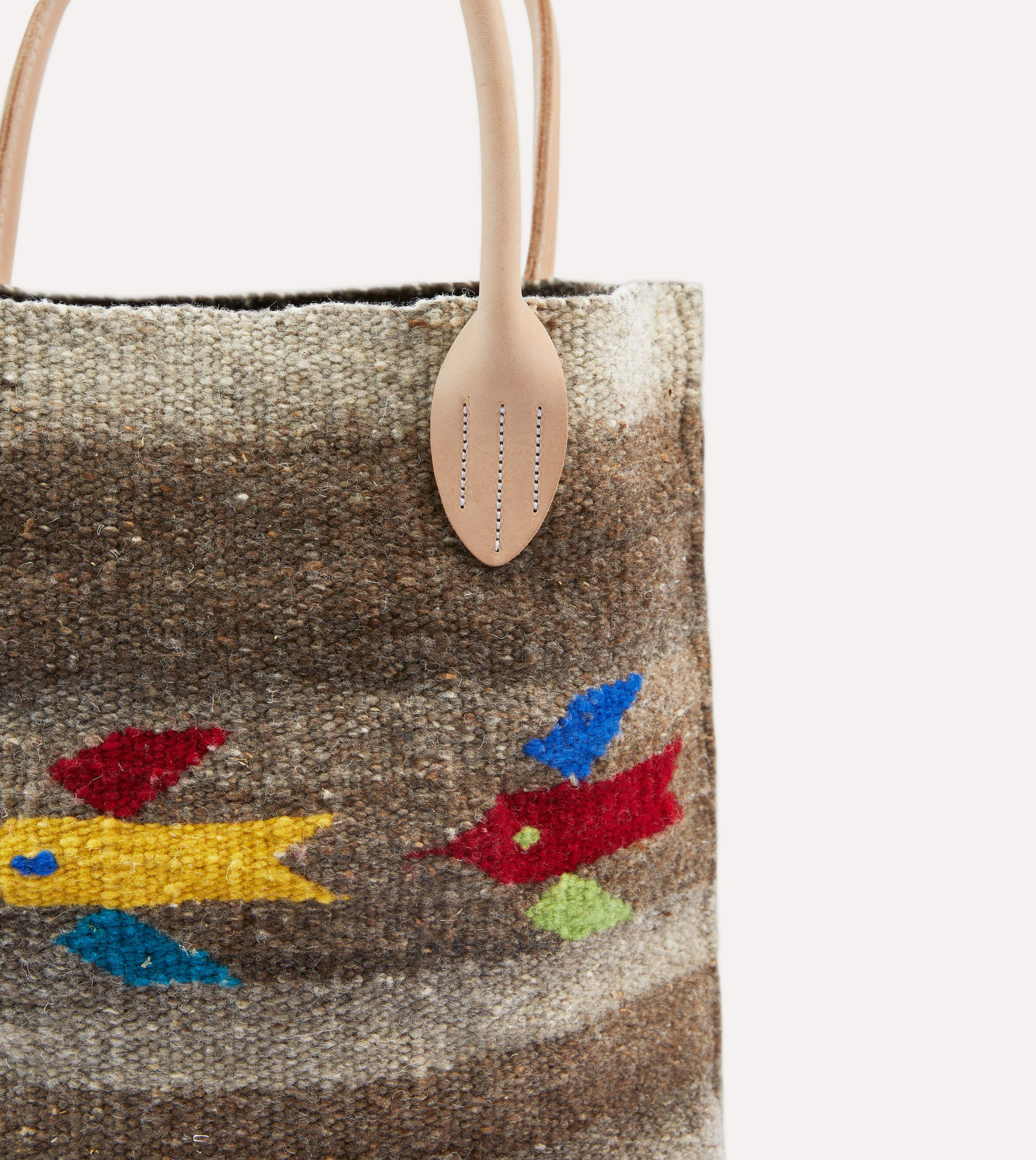Chamula Brown Wool Hummingbird Blanket Tote Bag - Handwoven Mexican Artisan Throw Blanket & Stylish Shoulder Bag for Beach, Picnic, and Travel Accessories