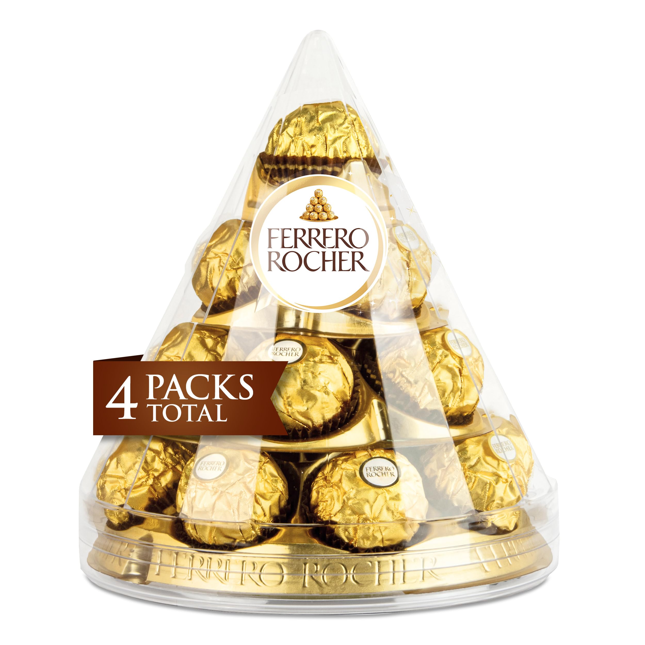 Ferrero Rocher Gourmet Milk Chocolate Hazelnut Gift Box - 4 Pack Holiday Assortment (17.5 oz Each, Individually Wrapped) - Perfect for Christmas Gifts, Corporate Events & Sweet Treats at Parties