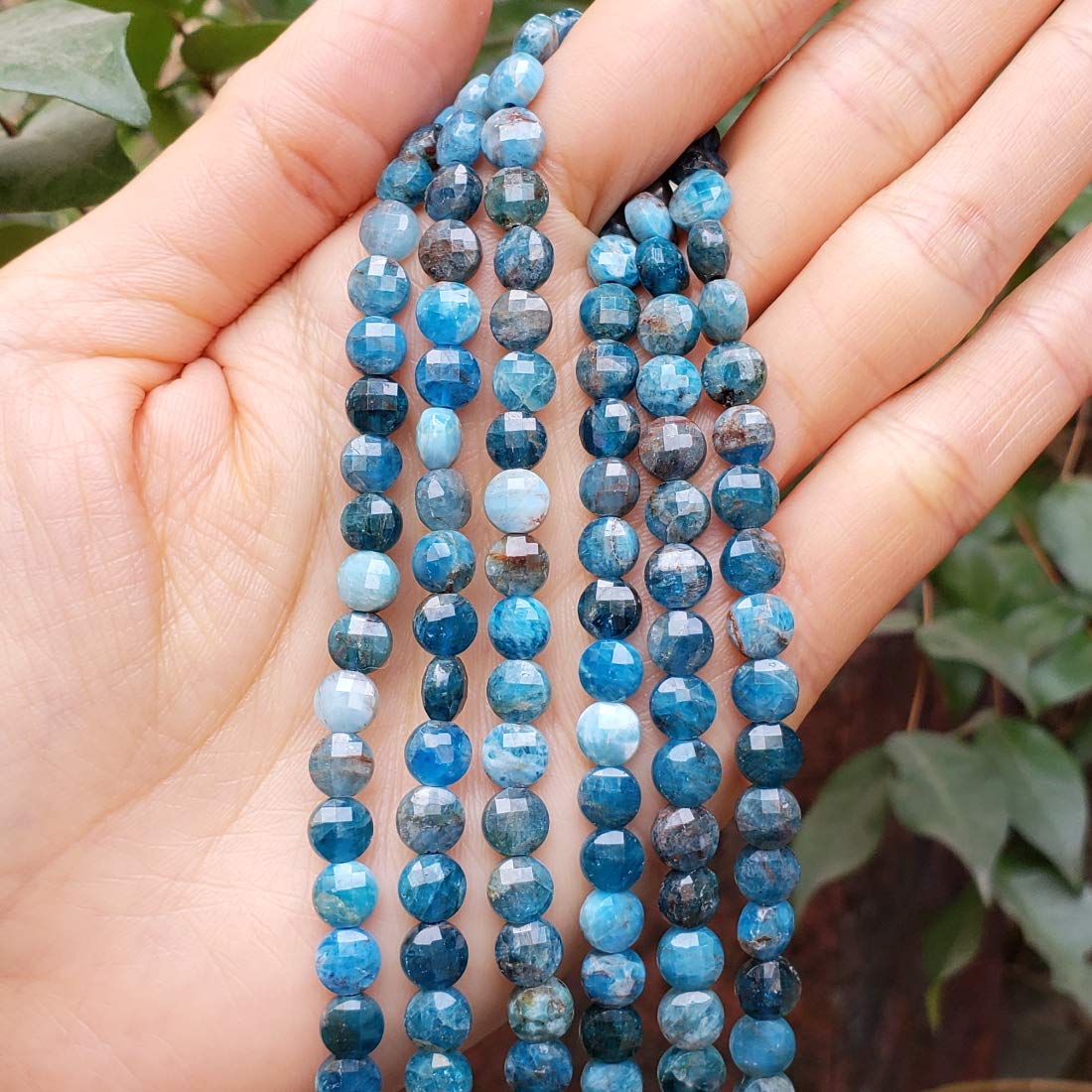 Natural Blue Apatite Gemstone Beads - 6mm Faceted Round Coin Loose Beads (65-70pcs) for Jewelry Making, DIY Bracelets, Necklaces & Crafts - High Quality Spacer Beads GZ13-4