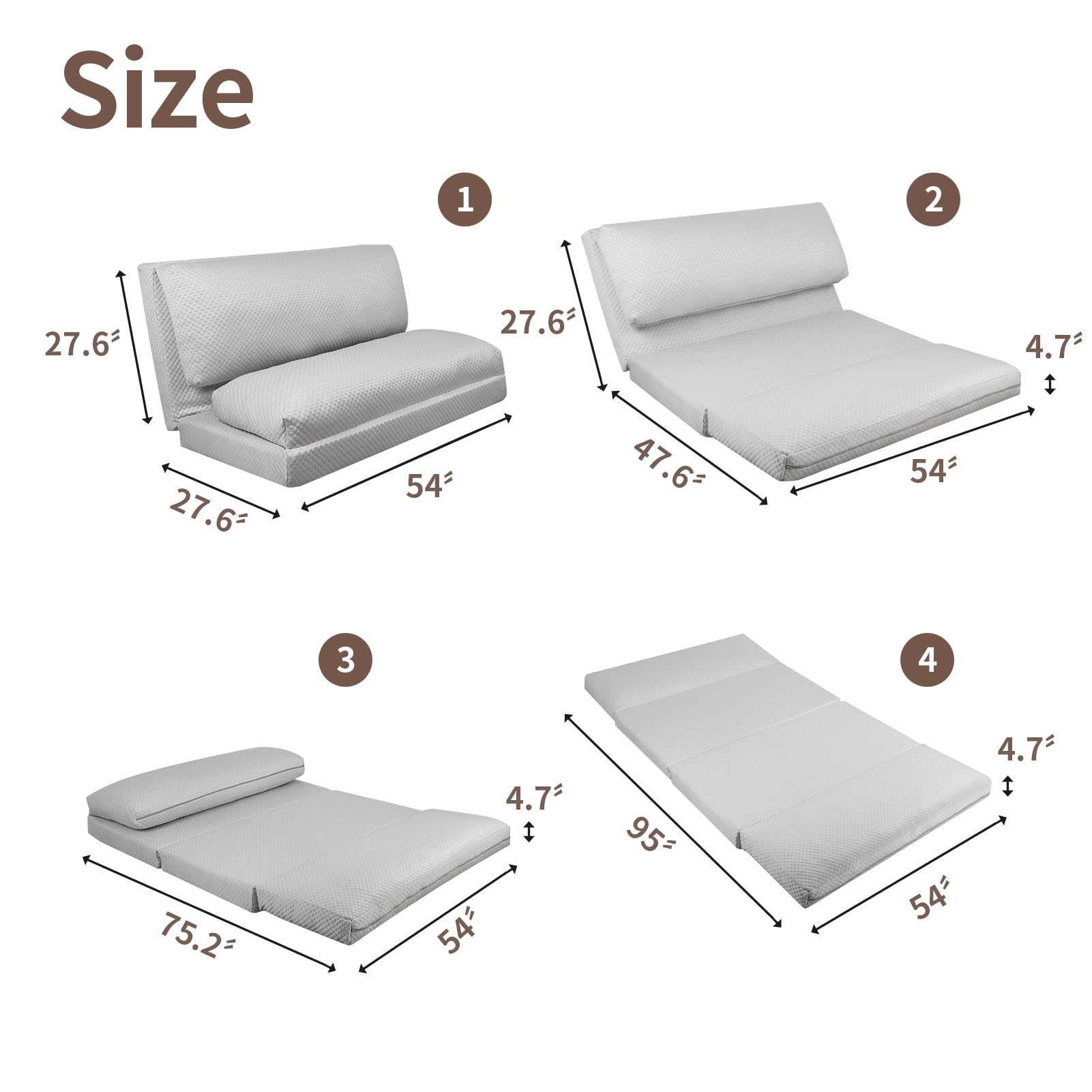 Breathable Cooling Bean Bag Sofa Bed - Foldable Full Size Floor Mattress for Hot Sleepers with Removable Washable Cover, Light Grey (54x95 Inches) - Perfect for Dorm Rooms, Guest Beds & Summer Napping