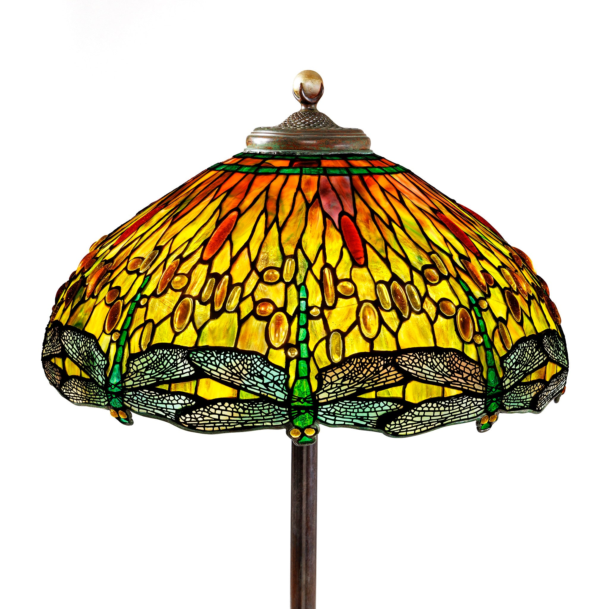 Tiffany Studios New York Dragonfly Floor Lamp with Stained Glass Shade - Vintage Inspired Lighting for Living Room, Bedroom, or Office Decor