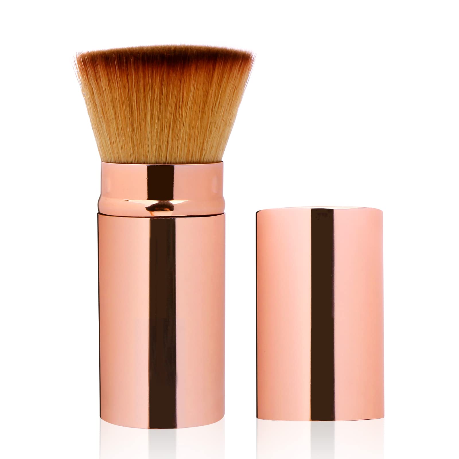 UNIMEIX Retractable Kabuki Brush for Liquid Foundation, Sunscreen, Bronzer & Powder Makeup - Flat Top Brush for Kids & Adults - Perfect for Flawless Face Makeup Application (Gold) - Ideal for Daily Makeup, Travel & On-the-Go Touch Ups