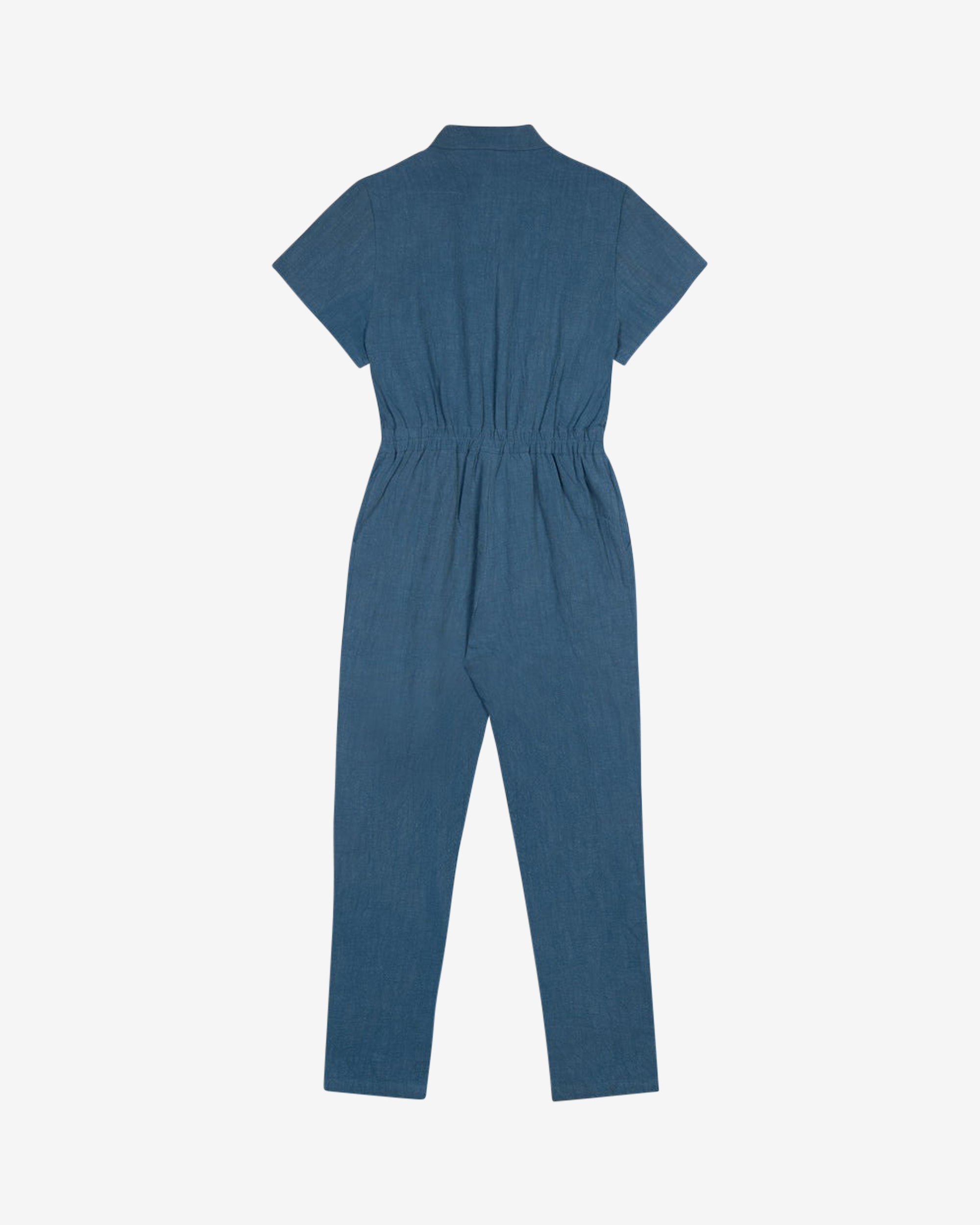 Lowie Women's Cotton Linen Washed Blue Jumpsuit - Comfortable Casual Romper for Summer Outings, Beach Vacations & Everyday Wear