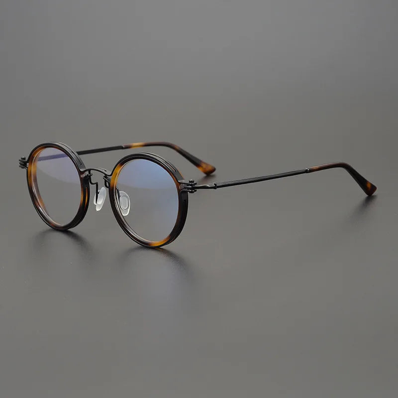 Stylish Unisex Black Titanium Acetate Round Eyeglasses - Lightweight Full Rim Frame for Men & Women - Perfect for Reading, Work, and Everyday Fashion