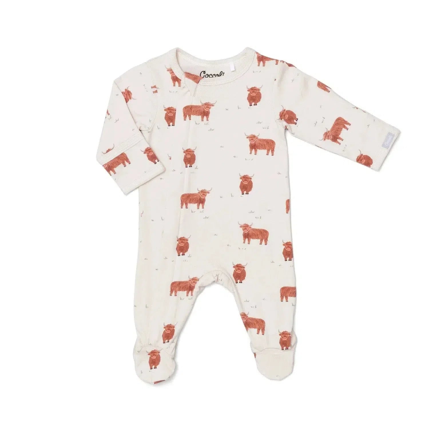 Coccoli Modal 2-Way Zipper Footie Pajamas - Soft Baby Sleepwear with Highland Cows Design | Perfect for Nursery, Bedtime & Photoshoots