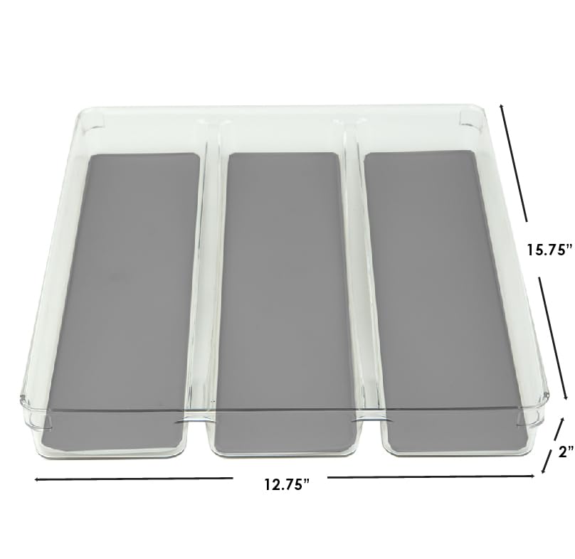 Home Basics 3-Section Plastic Drawer Organizer with Non-Slip Rubber Base - Perfect for Bedroom, Bathroom & Office Storage | Space-Saving Organizer for Clothes, Makeup & Office Supplies
