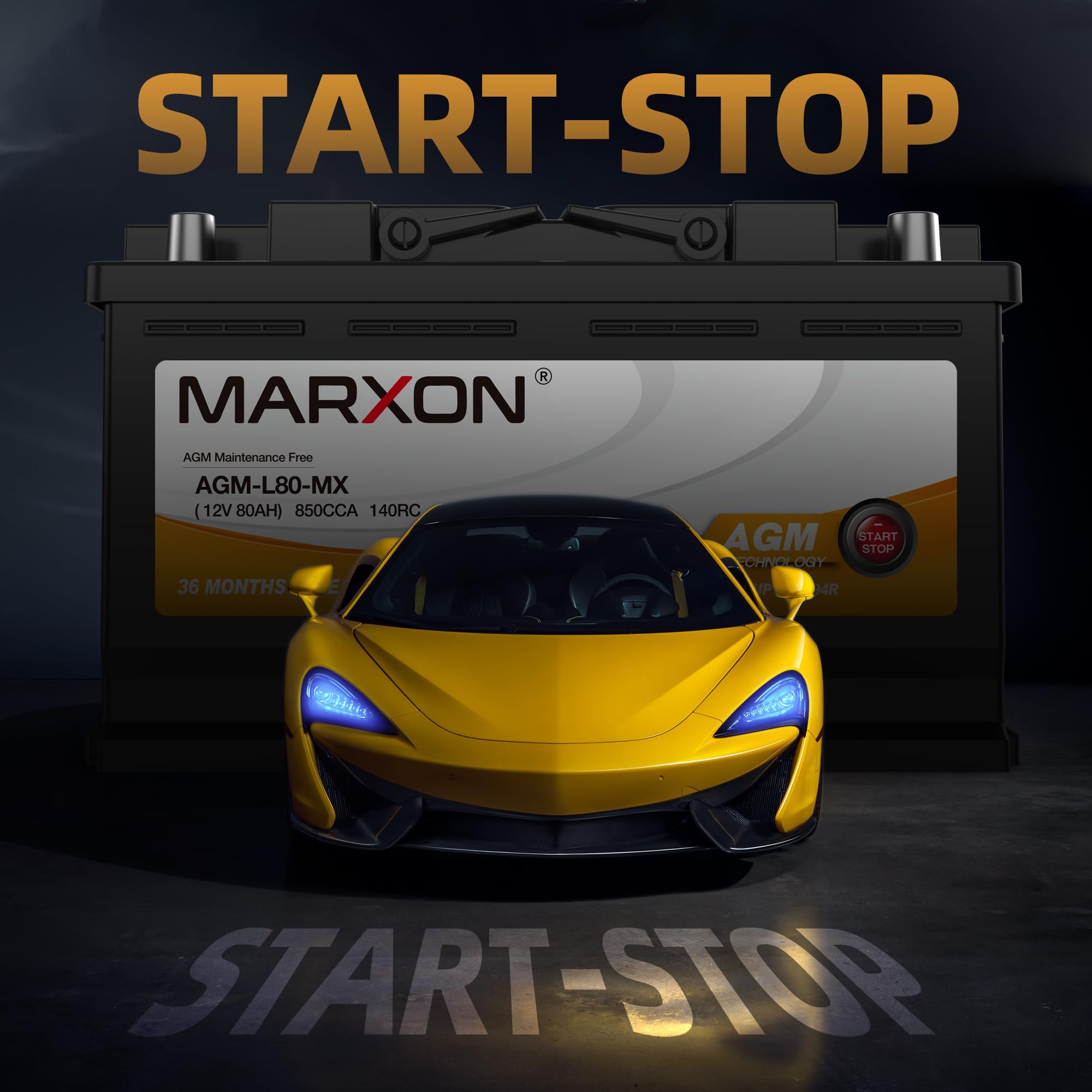 MARXON Group 94R H7 L4 AGM Car Battery 12V 80AH 850CCA - Maintenance Free Automotive Replacement Battery with 36 Month Warranty - Perfect for Start-Stop Vehicles, Trucks & SUVs