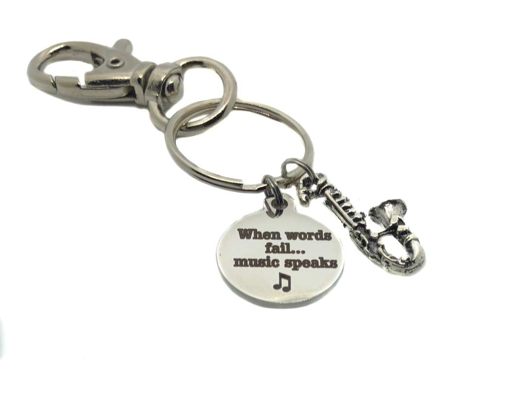 Heart Projects When Words Fail Speaks Saxophone Keychain - Band Member Gift, Music Lover Accessory, Saxophone Bag Charm - Perfect for Musicians, Music Teachers & Jazz Enthusiasts