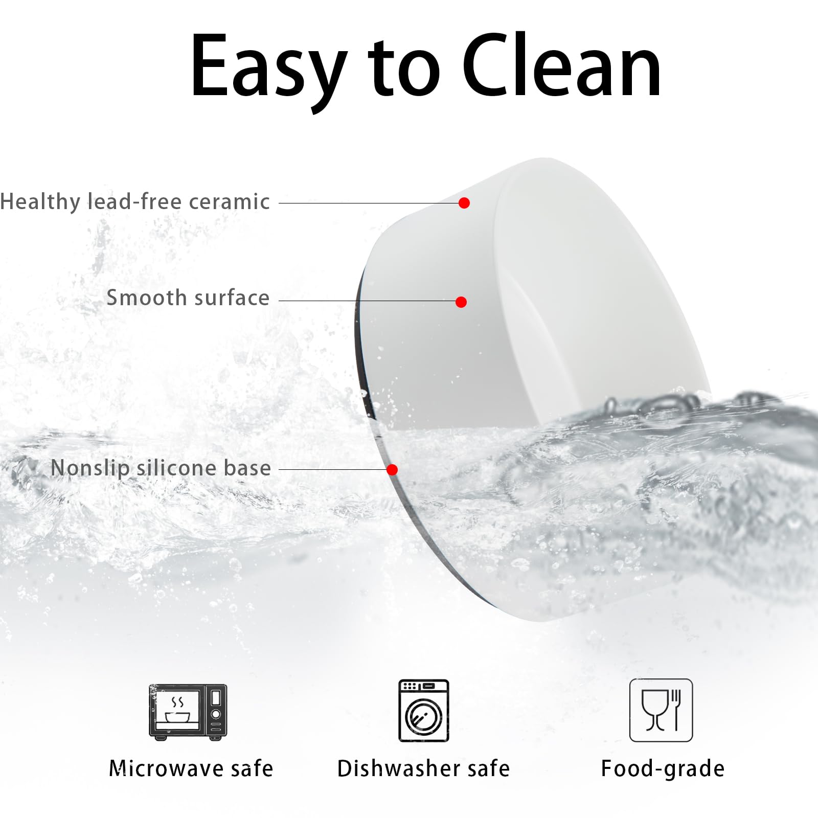 Non-Slip Ceramic Dog Bowl with Silicone Base - 8 Inch Large Spill-Proof Pet Food and Water Dish for Medium & Large Breed Dogs - Microwave Safe White Dog Feeder - Perfect for Messy Eaters and Active Pets at Home or Travel