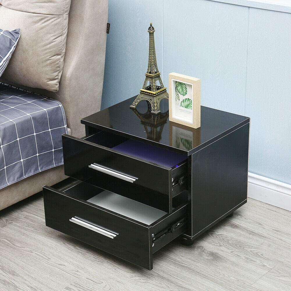 Modern LED Nightstand with 2 Drawers & Remote Control - Adjustable Color Changing Light, Storage Shelf - Perfect for Bedroom, Office, College Dorm (1-Pack) | Bedside Table, End Table & Side Table for Home Decor