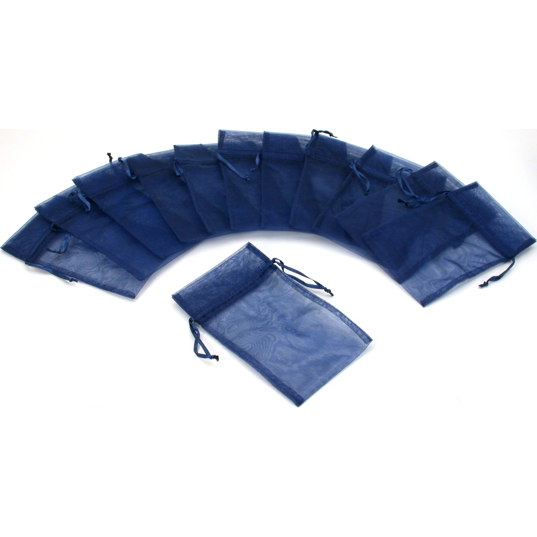 FindingKing 12 Pack Navy Blue 4x5 Inch Jewelry Organza Drawstring Gift Bags - Perfect for Wedding Favors, Party Gifts, Jewelry Packaging & Small Item Storage