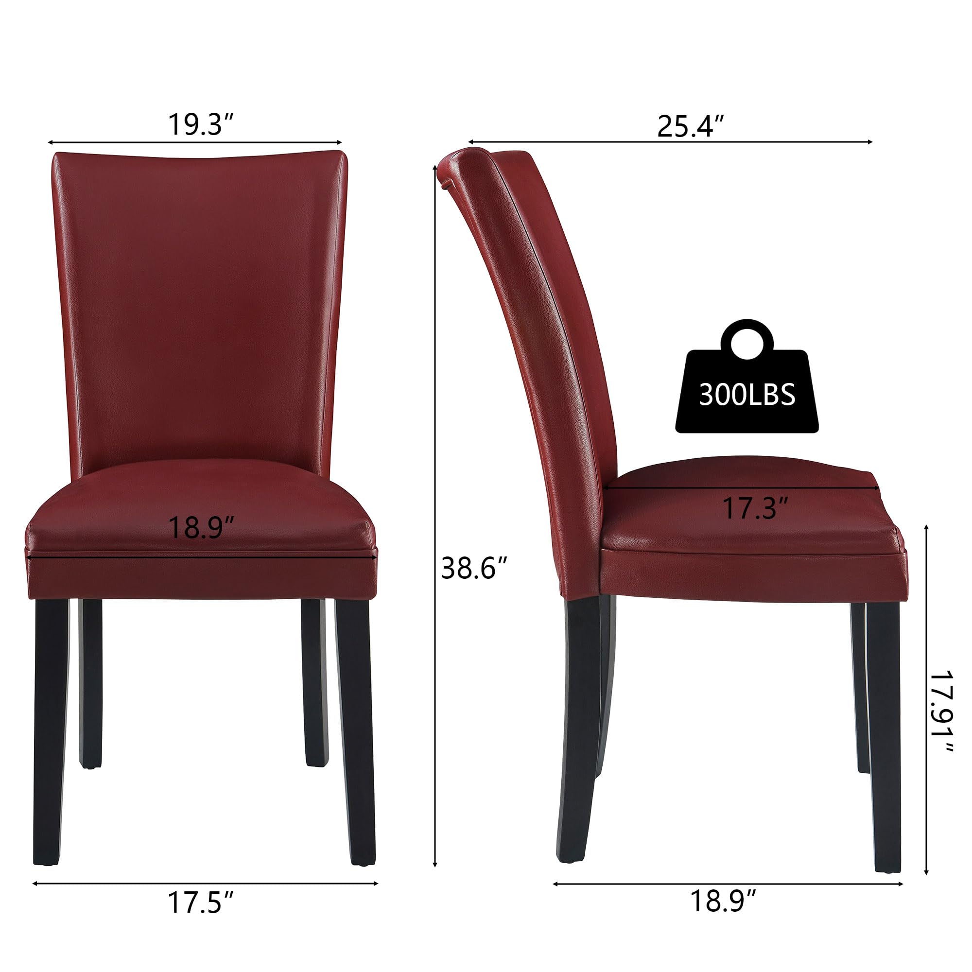 MODERION Solid Wood Dining Chairs Set of 2 - High Back Upholstered Kitchen Chairs 300 lbs Weight Capacity, Easy Assembly for Dining Room, Home Office - Classic Modern Style (Red CY1331RD) - Perfect for Family Dinners, Kitchen Islands and Home Workspaces