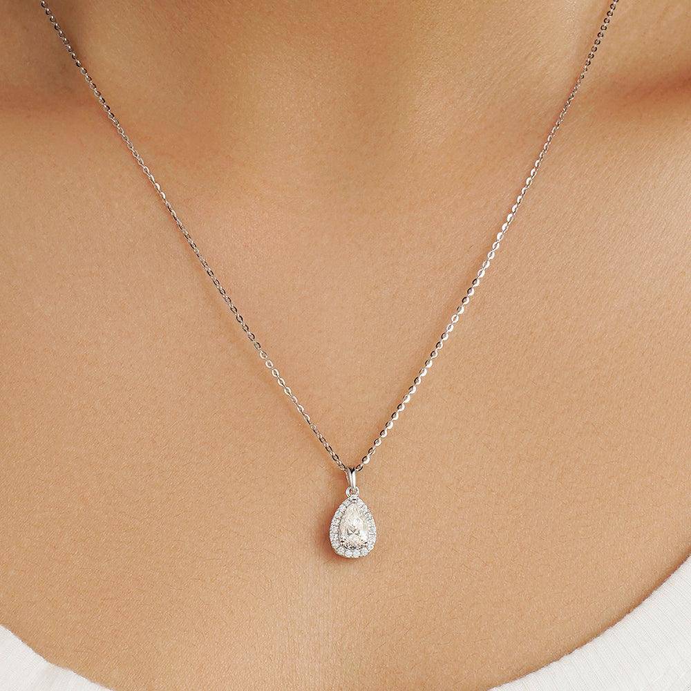 1 CT Halo Pear Moissanite Pendant Necklace - Elegant 925 Sterling Silver Jewelry Gift for Women, Perfect for Weddings, Anniversaries & Special Occasions