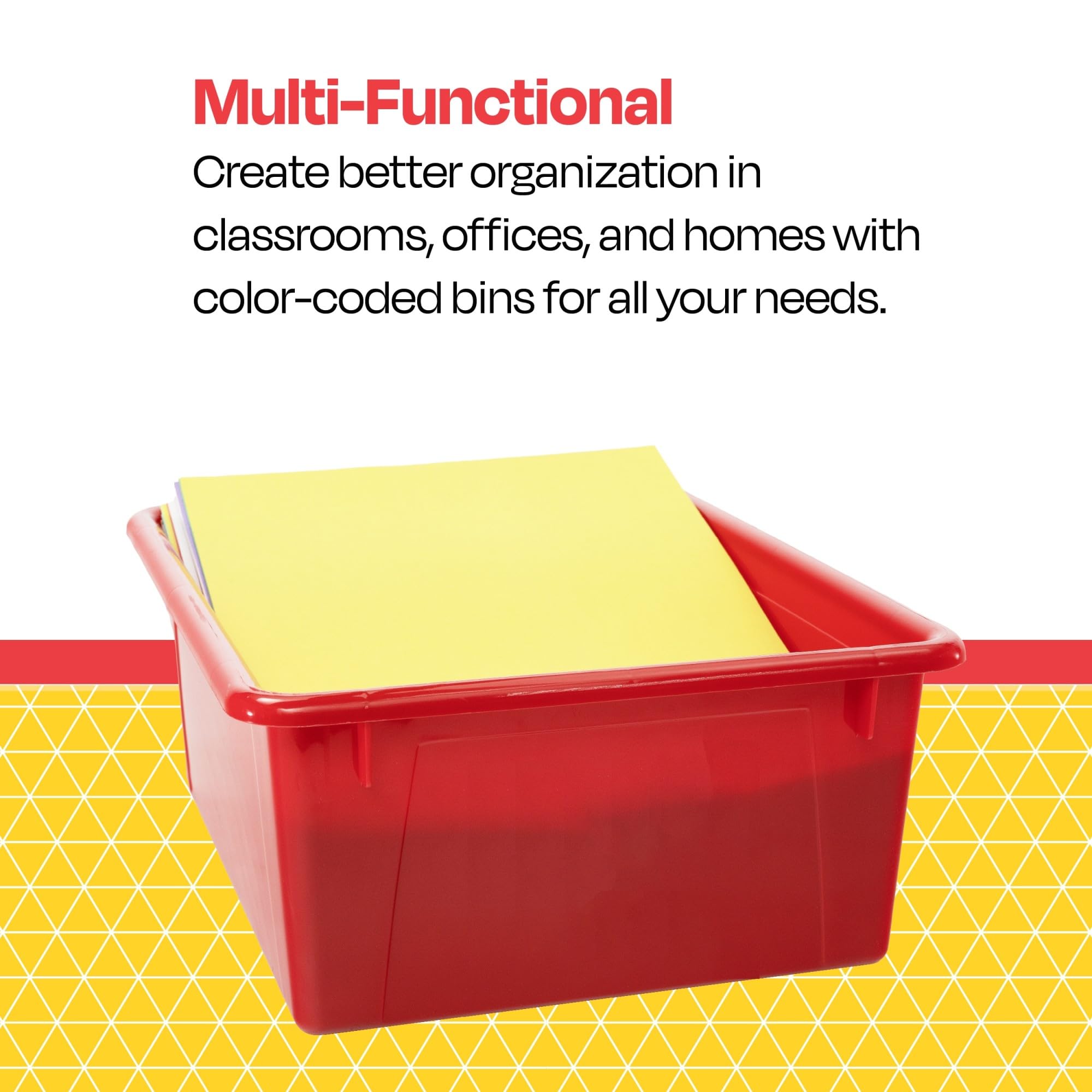School Smart Durable Plastic Storage Tray - Letter Size Organizer for Classroom Supplies, Home Office & Craft Room | Red Multi-Purpose Desktop Organizer | Perfect for Teachers, Students & Office Organization