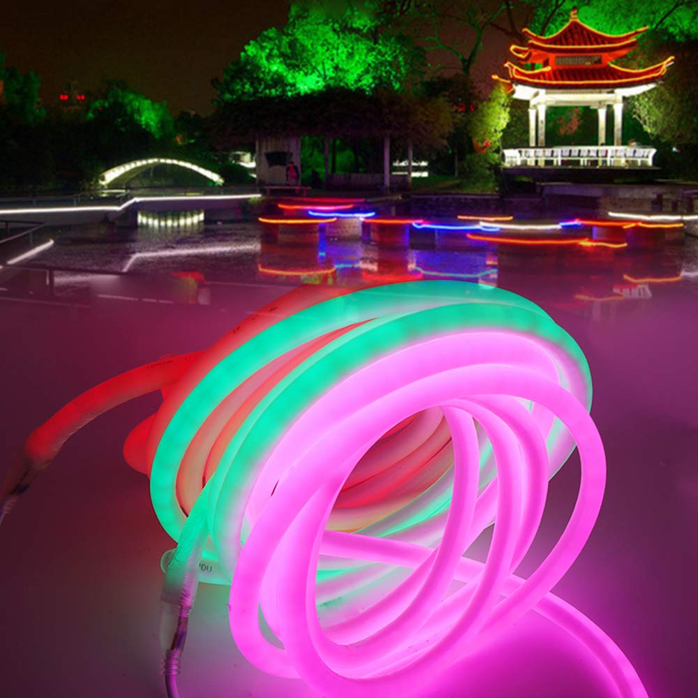 XUNATA 23ft LED Neon Rope Light - 12V DC 2835 Round Tube, Flexible 360° Waterproof LED Strip with 840 LEDs for Home, Party, Bar, Wedding & Outdoor Decoration (Red)