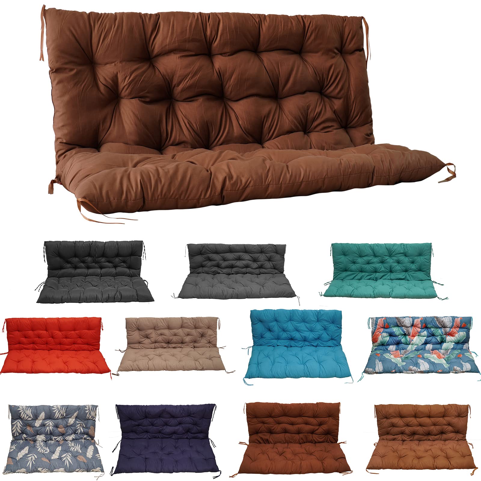 Premium Outdoor Swing Cushion Set - Thickened 2-3 Seater Porch Swing Cushions with Backrest (48