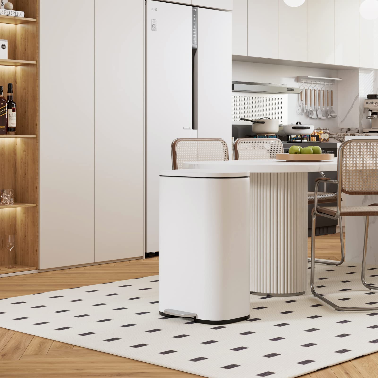 Premium Stainless Steel Trash Can with Silent Lid - 50L White Kitchen & Outdoor Garbage Bin | Durable Pedal Design & Removable Inner Bucket | Ideal for Home, Office, Restaurant & Patio Use