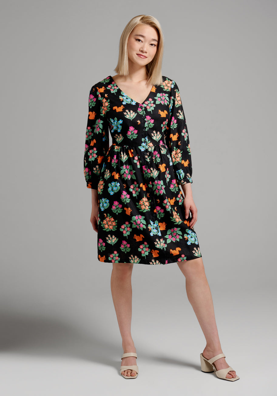 Stylish Squirrel Print Floral Shirt Dress for Women - Casual Summer Outfit for Brunch & Outdoor Activities
