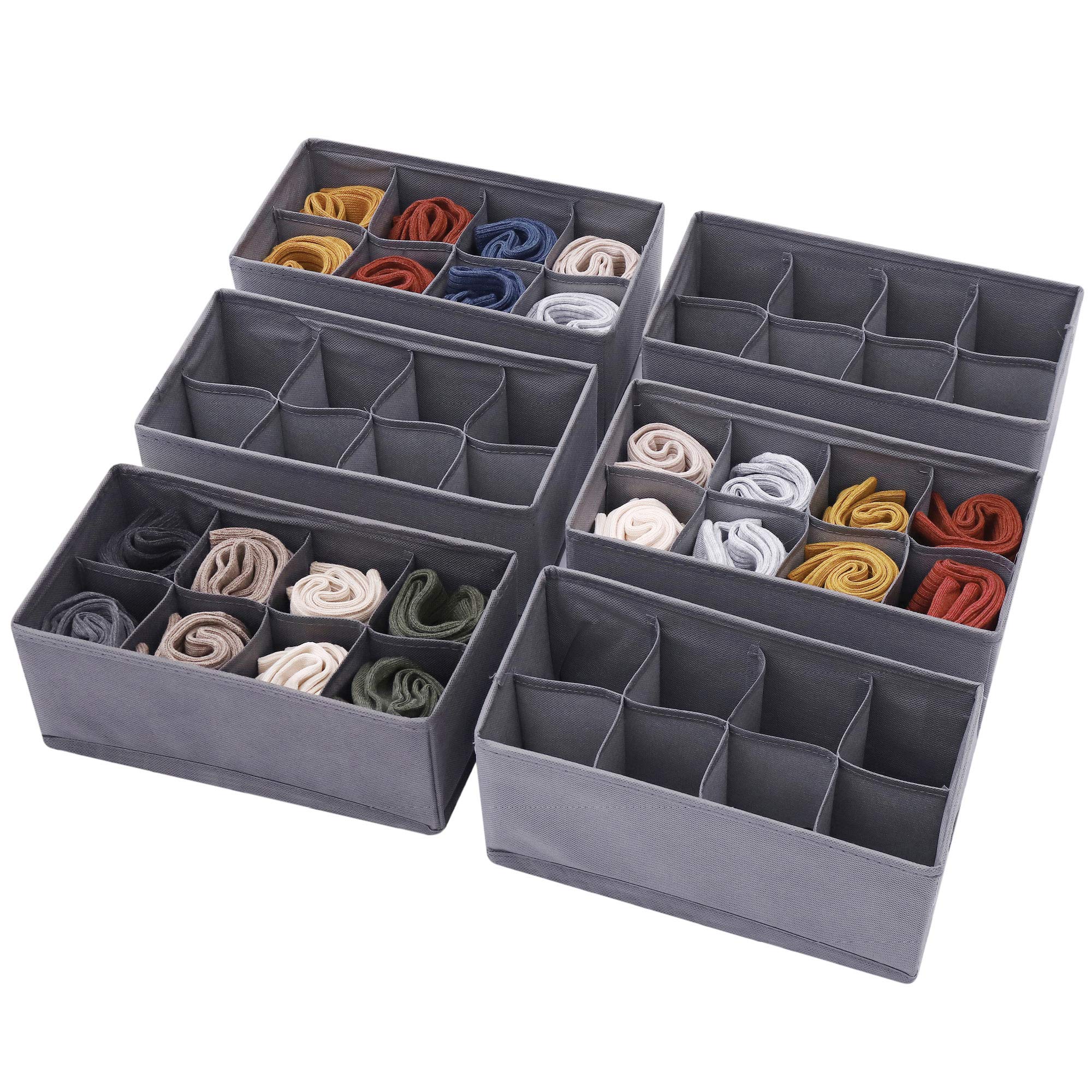 DIOMMELL 6 Pack Foldable Fabric Storage Bins - Closet Organizer Drawer Baskets for Clothes, Underwear, Socks & Lingerie (Medium, Grey) - Perfect for Bedroom, Nursery & Closet Organization