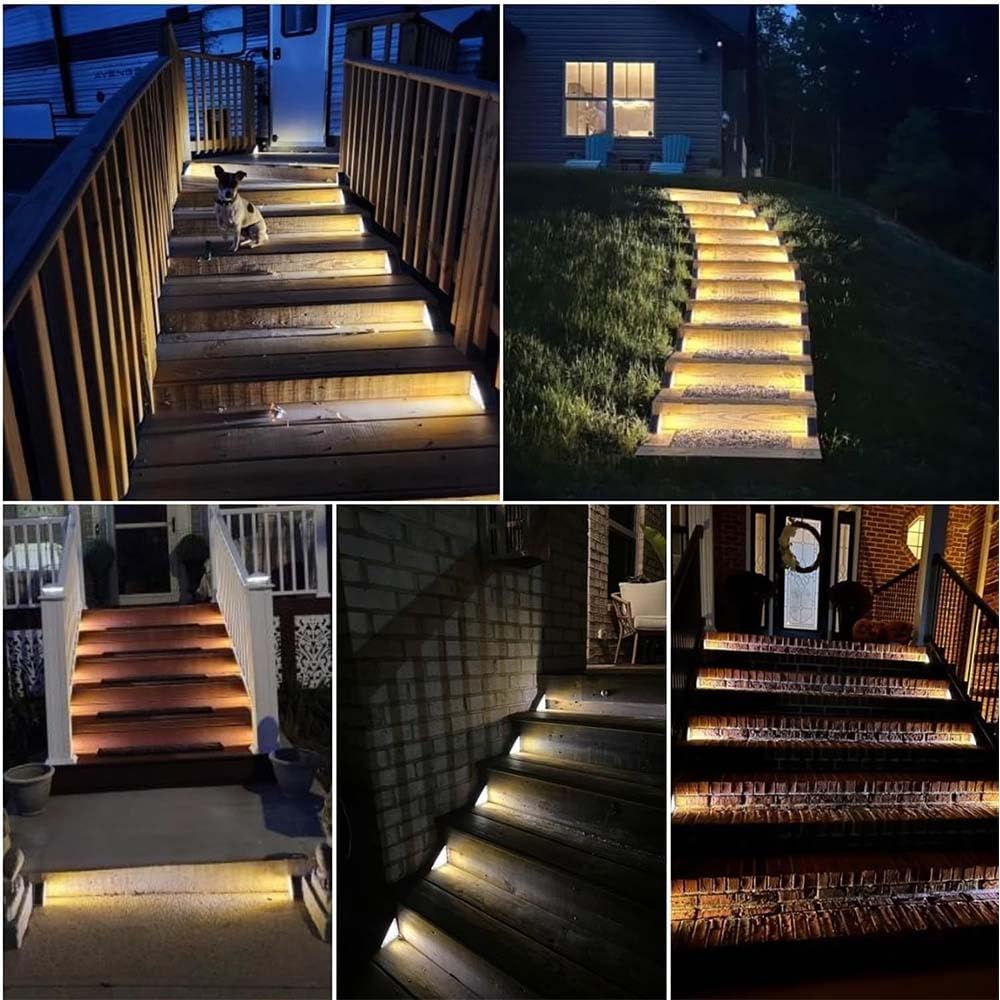 Solar LED Waterproof Step Lights - 6 Pack White Outdoor Stair Lights for Patio, Deck, Yard, Porch, Front Door & Sidewalk | Weatherproof Triangle Design for Enhanced Curb Appeal & Nighttime Safety