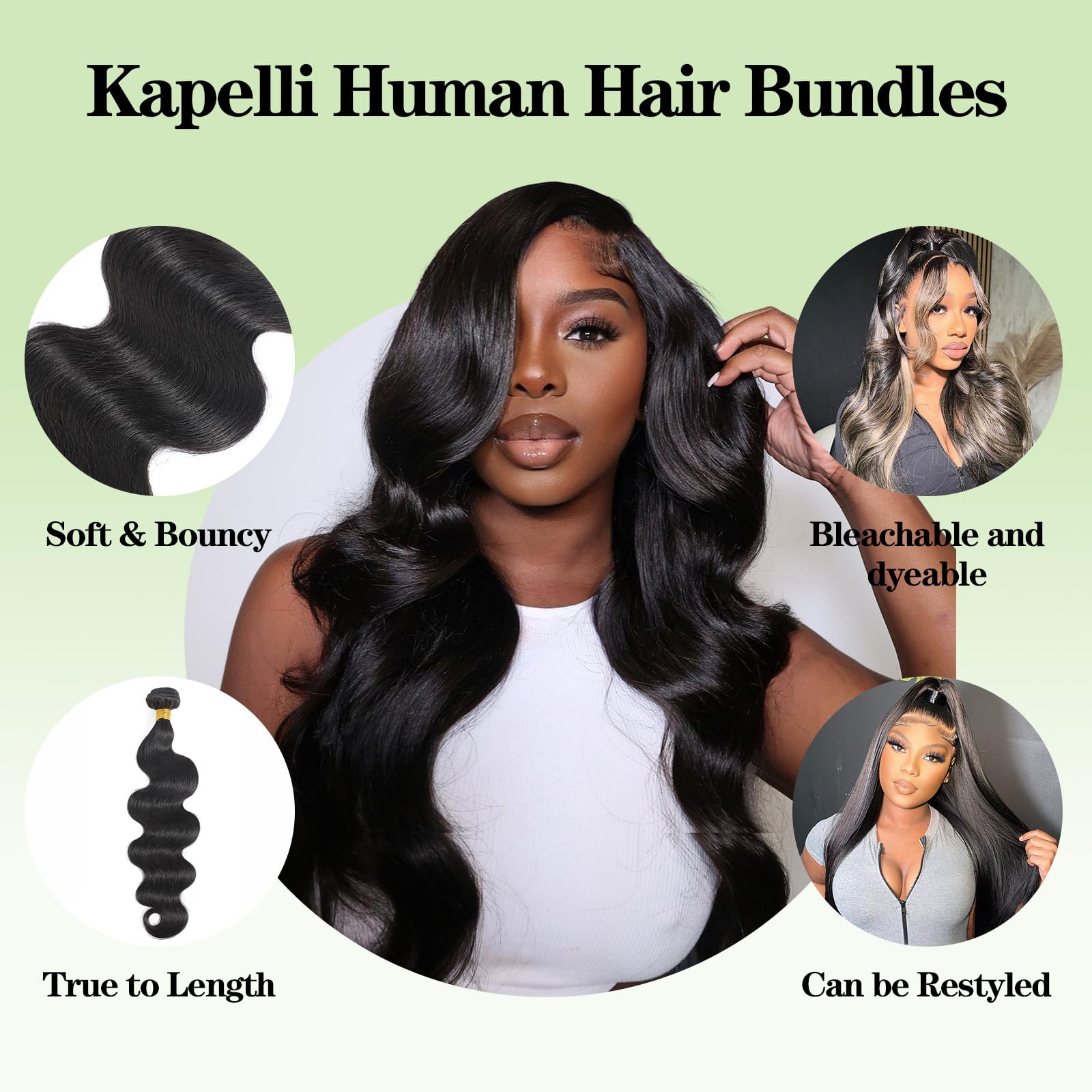 Kapelli 10A Brazilian Virgin Human Hair Extensions - 4 Bundles Body Wave with Lace Closure (20 22 24 26+20 Inch) 100% Unprocessed Remy Hair for Black Women | Perfect for Daily Styling, Weddings & Special Occasions