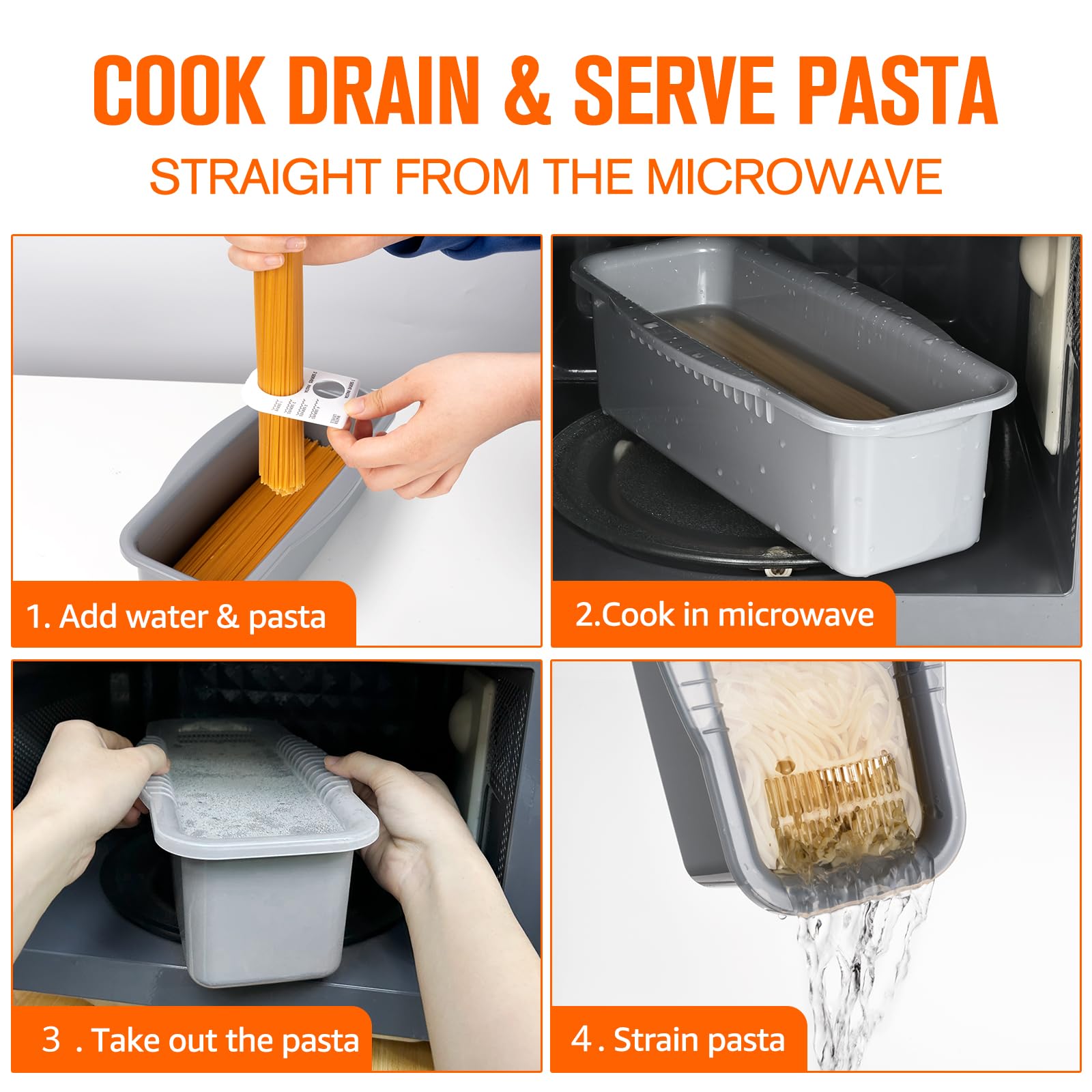 Microwave Pasta Maker Steamer with Straining Lid - Quick 10-15 Minute Spaghetti Cooker - Perfect for Dorms, Offices & College Kitchens - Easy Microwave Meal Prep for Busy Students & Professionals