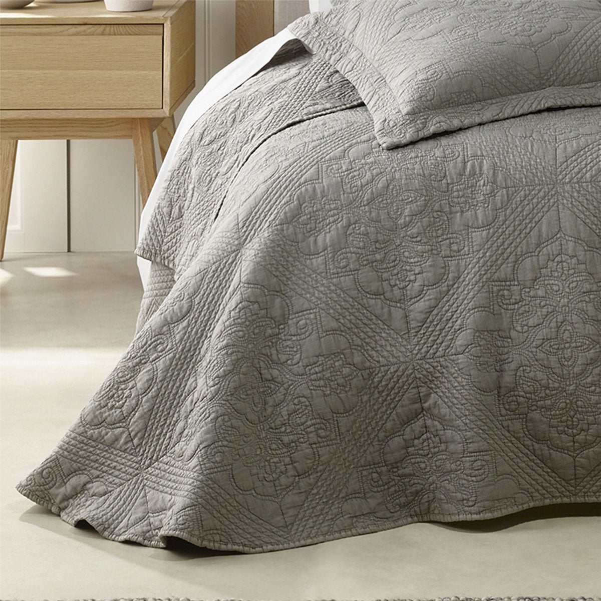 Bianca Zaria Taupe Embroidered King Size Bedspread Set - Luxury Embroidered Bedding for Master Bedroom, Guest Room & Hotel Decor