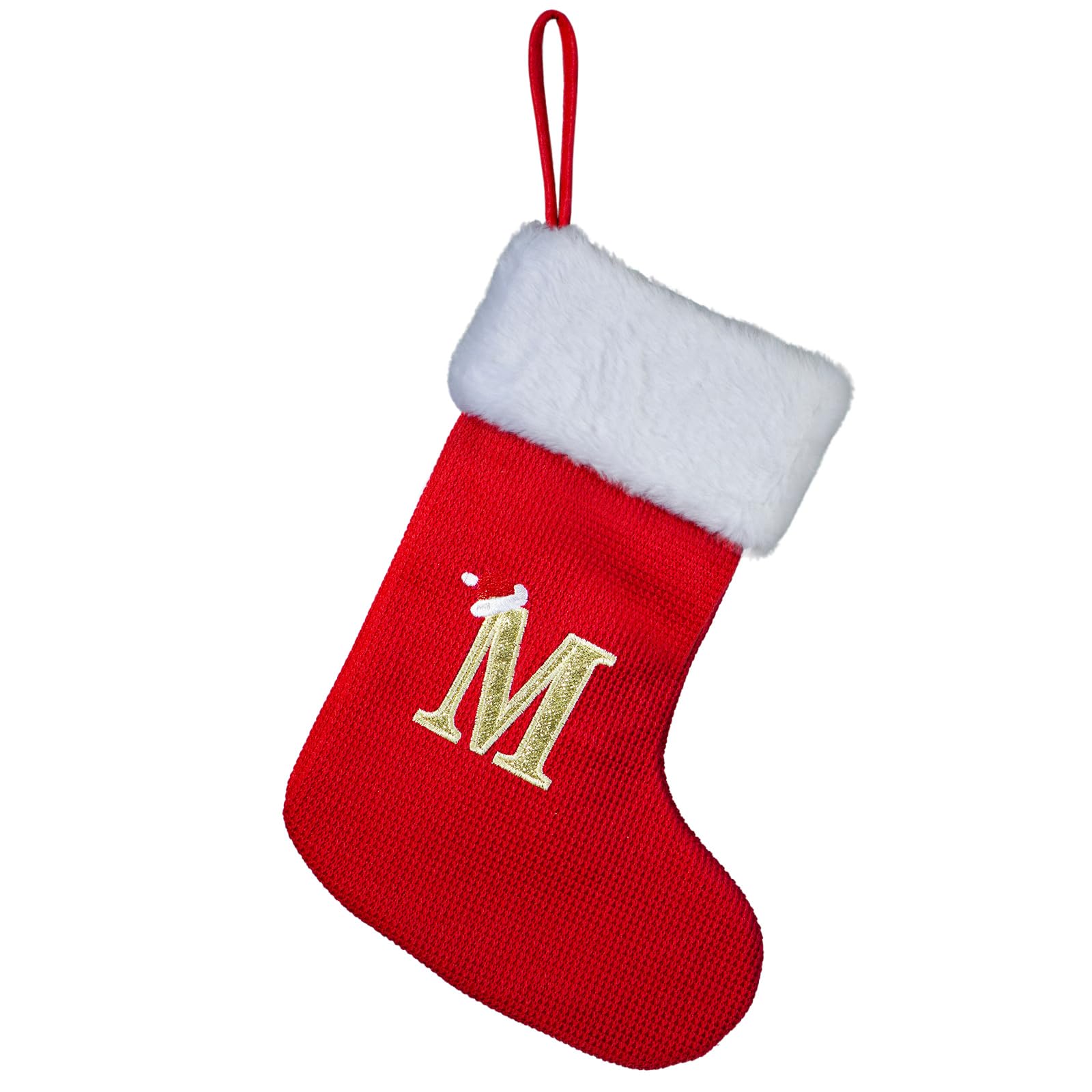 Personalized Monogrammed Christmas Stockings - 13 Inch Embroidered Initial Holiday Stockings for Mom, Dad, Kids, Women & Men - Red Festive Stocking with Custom Letter (M) - Perfect for Fireplace Decor, Gift Giving & Family Christmas Traditions