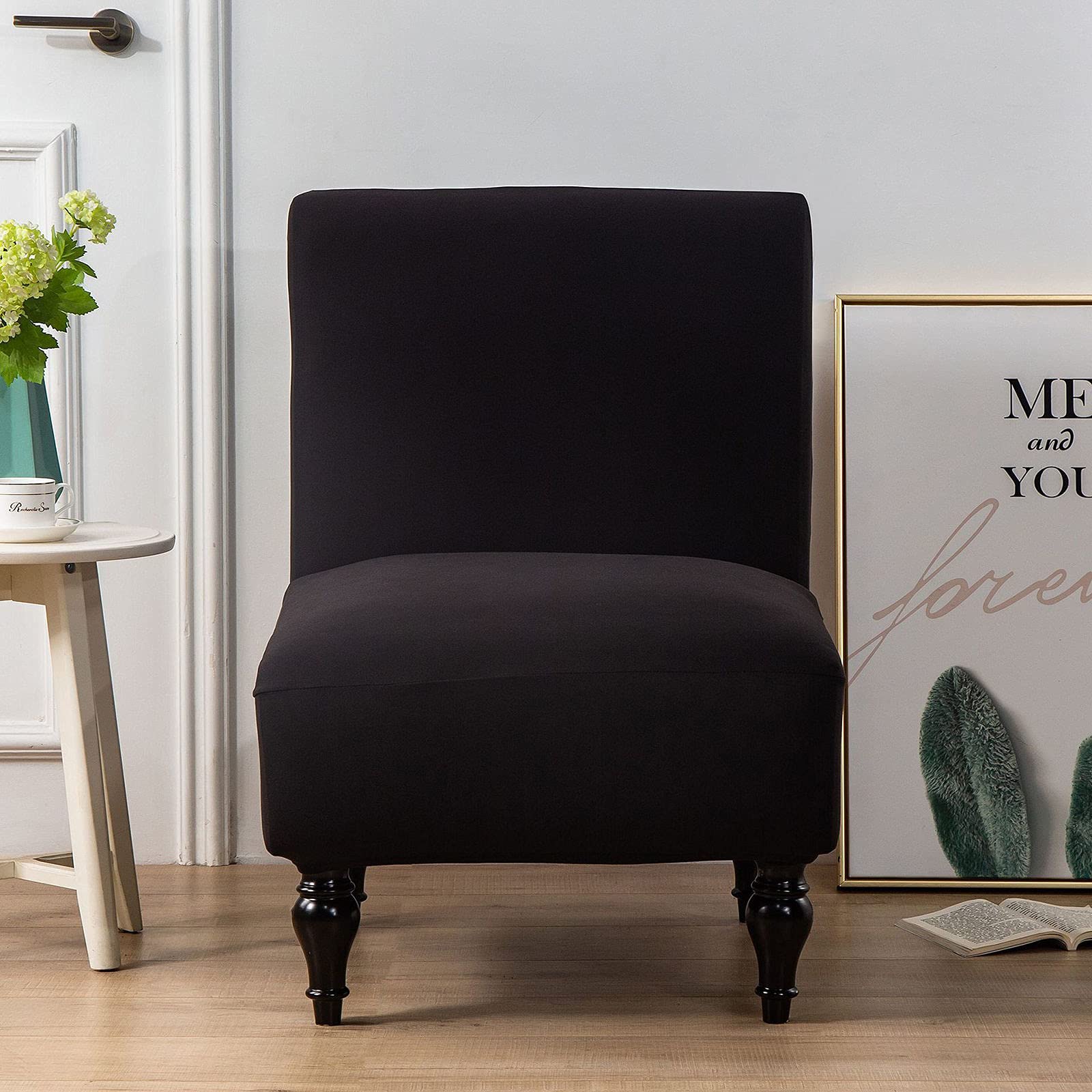Stretch Armless Chair Slipcovers - Elastic Furniture Protector Covers Set of 2, Spandex Accent Chair Covers Washable & Removable for Living Room, Bedroom, Office - Black | Perfect for Home Decor & Pet Protection