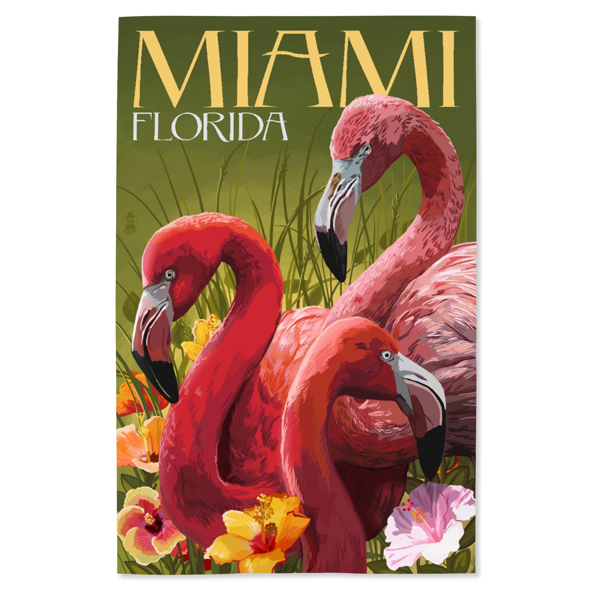 Lantern Press 16x24 Inch Giclee Art Print - Miami Florida Flamingos Wall Decor - Tropical Home & Office Artwork for Beach House Living Room Bedroom Decor
