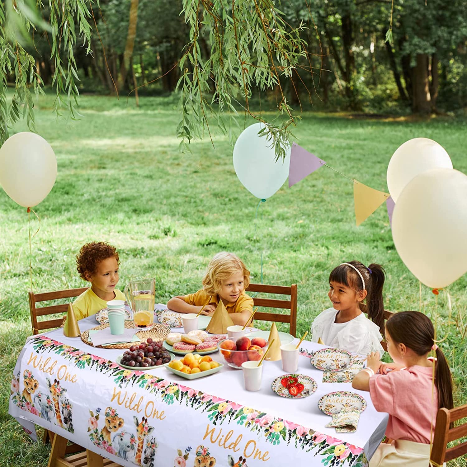 Wild One Birthday Party Supplies for Girls - 20 Paper Plates, 20 Napkins & Tablecloth - 1st Birthday Theme Decorations - Perfect for Wild One Themed Parties, Baby Showers & Gender Reveals