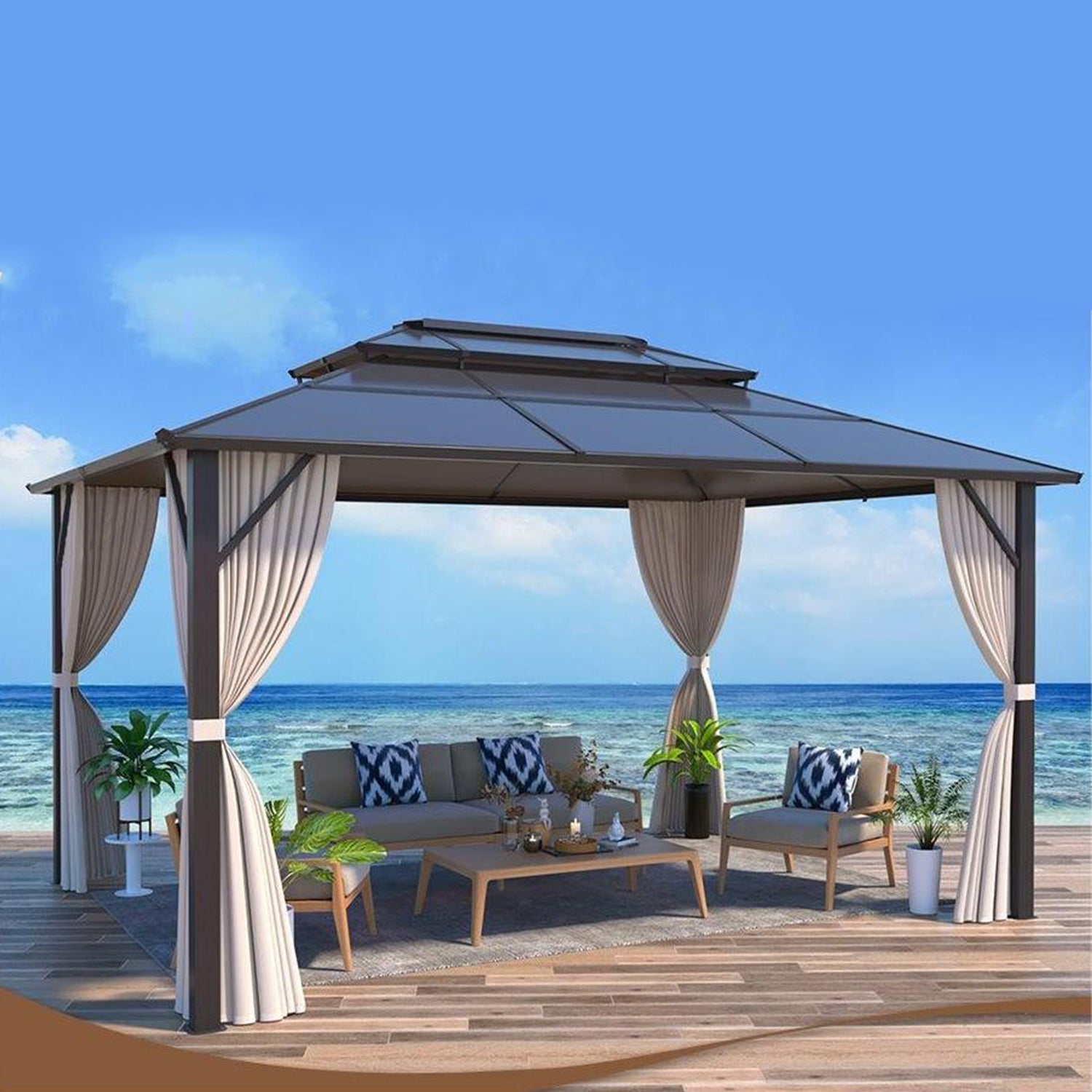 EROMMY 10X13 Gazebo with Polycarbonate Double Roof - Outdoor Patio Canopy for Backyard, Garden & Poolside Relaxation