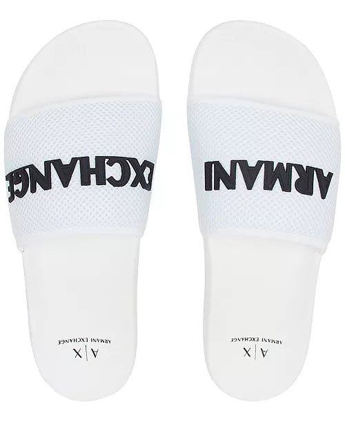 ARMANI EXCHANGE Men's Logo Mesh Slide Sandals - Comfortable Summer Casual Footwear for Beach, Pool & Lounge Wear