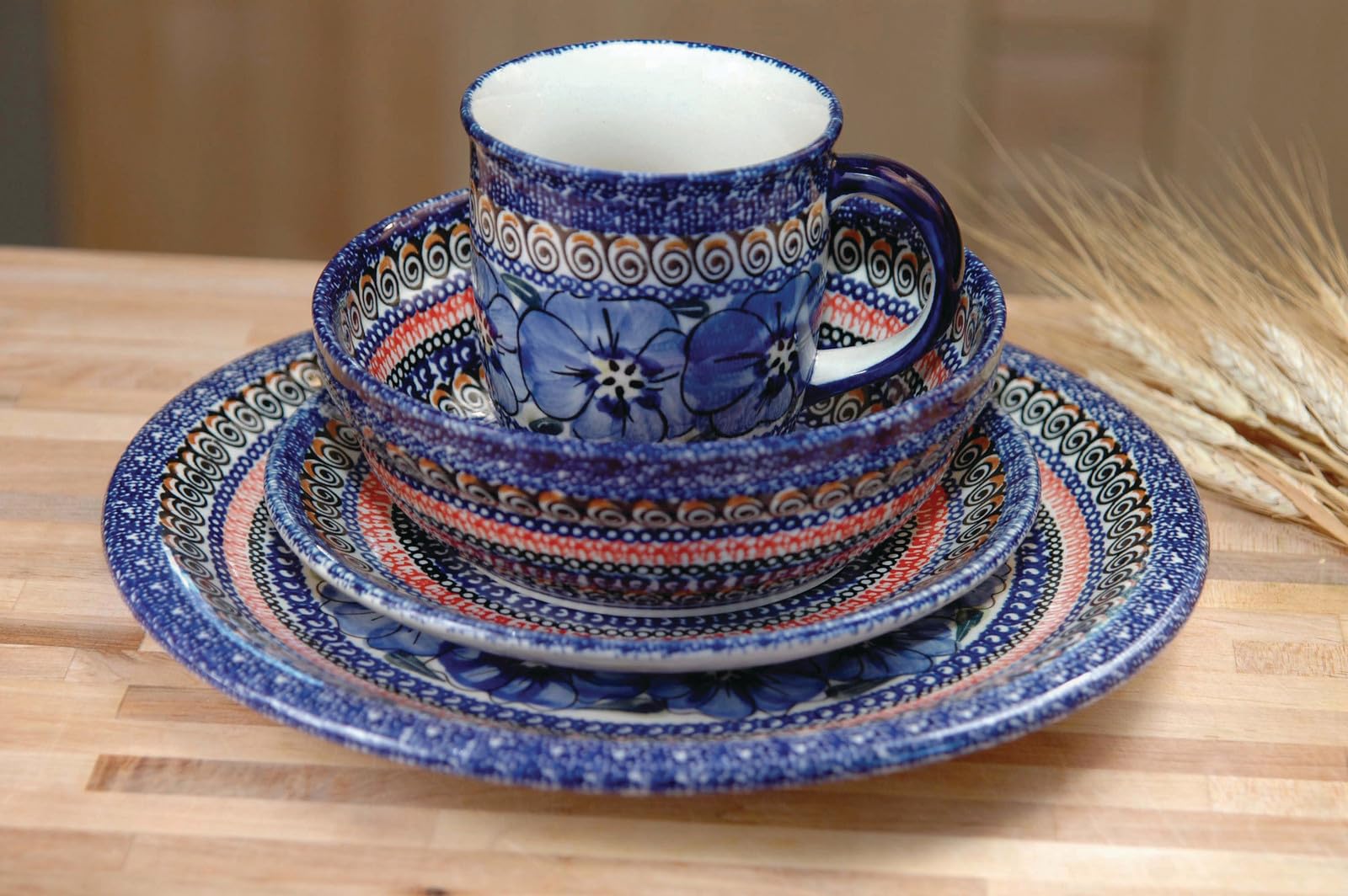 Handmade Blue Rose Polish Pottery Dessert Plate - Elegant Ceramic Appetizer Plate for Tea Parties, Wedding Favors & Home Decor