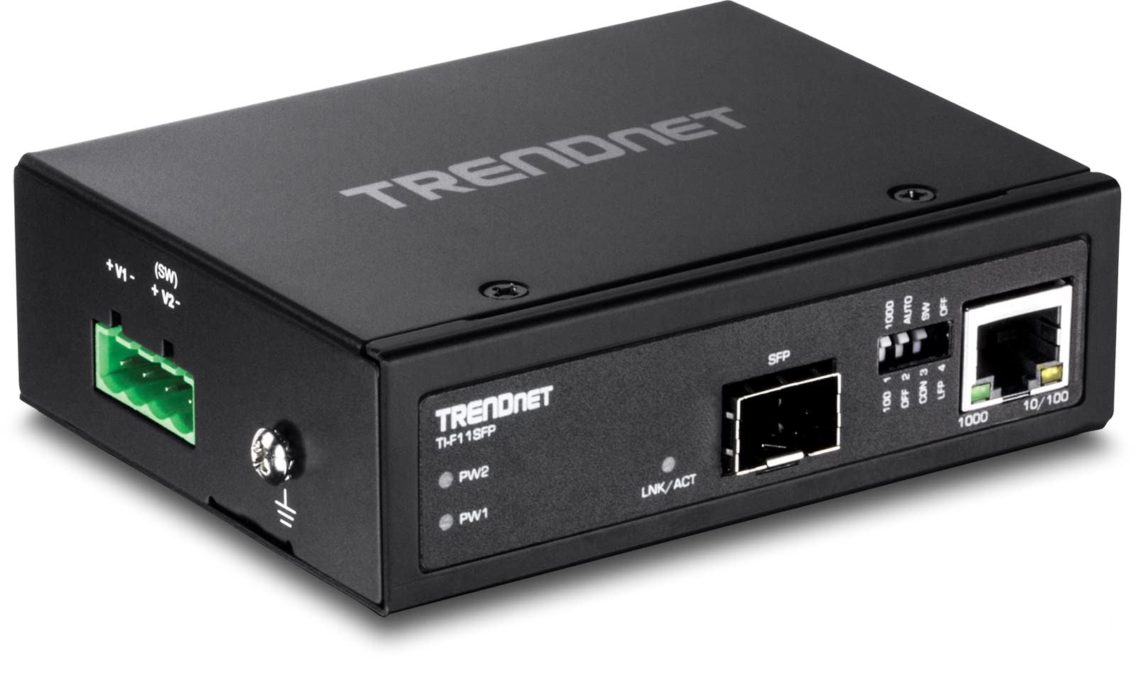TRENDnet Industrial 1000Mbps Ethernet to SFP Media Converter | DIN-Rail & Wall Mountable | Supports Multi/Single Mode Fiber | for Harsh Environments & Industrial Networks | Power Supply Sold Separately | Black (TI-F11SFP) | Perfect for Factory Automation, SCADA Systems & Outdoor Networking
