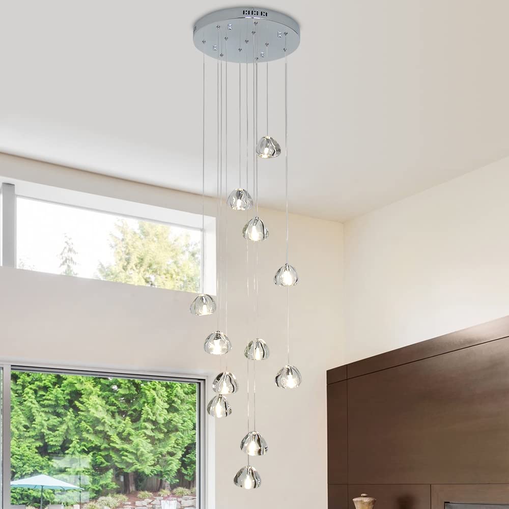 12-Light Modern Chandelier with Crystal Raindrop Design - 15.7