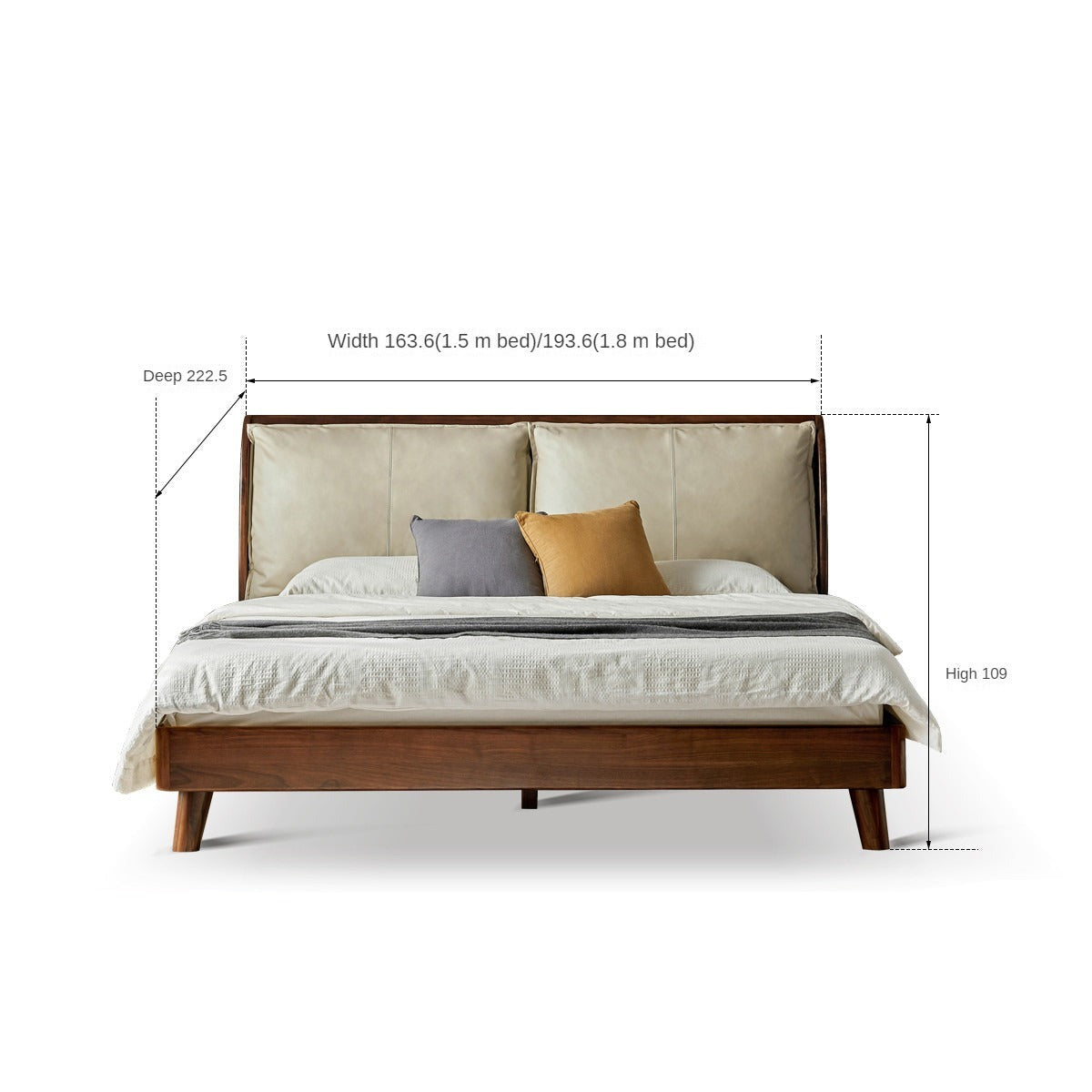 Premium Black Walnut Solid Wood Leather & Tech Fabric Bed Frame - Modern Platform Bed for Master Bedroom, Guest Room & Dormitory