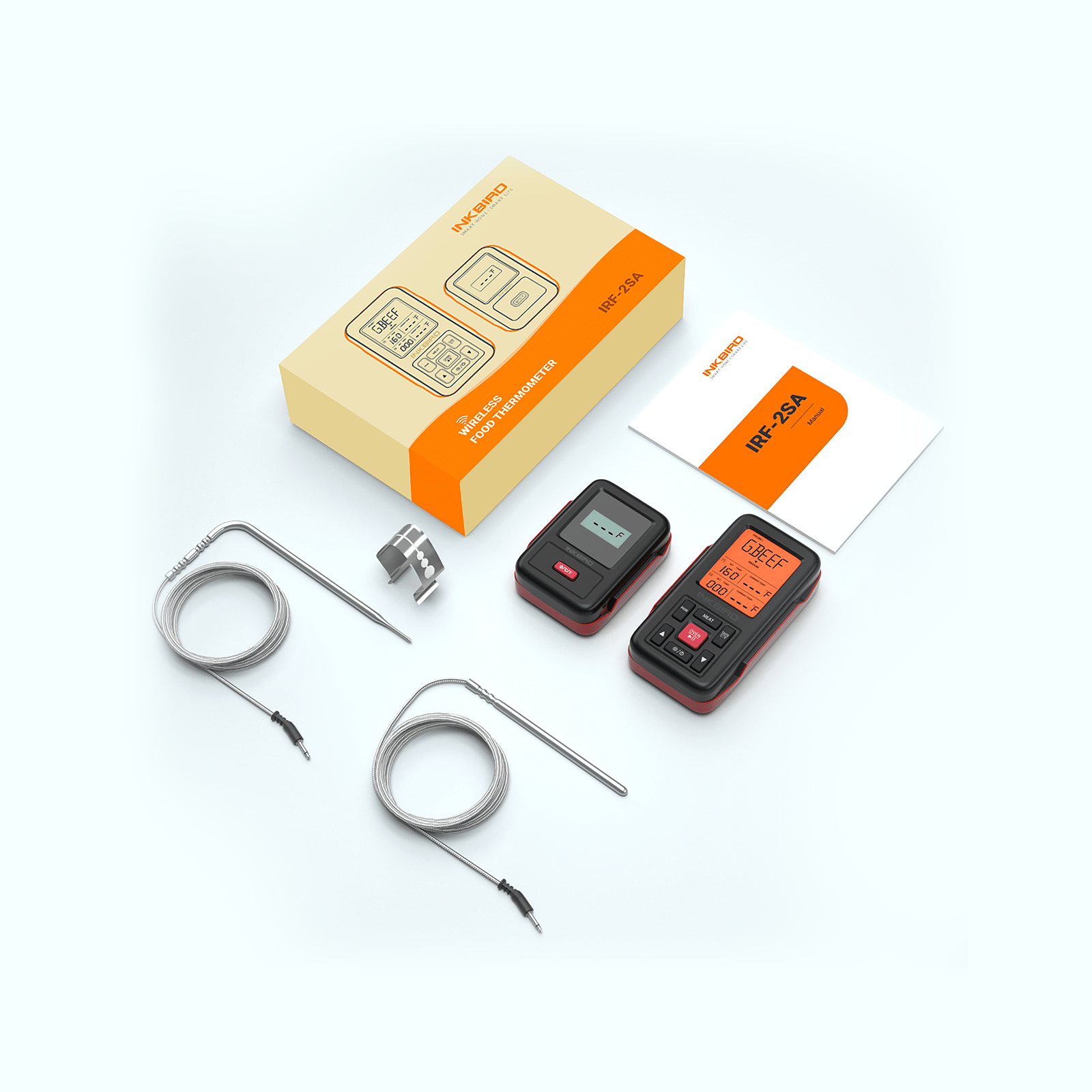Wireless BBQ Meat Thermometer with Dual Probes - IRF 2SA Digital Cooking Thermometer for Grilling, Smoking, Baking - Perfect for Outdoor Cooking, Backyard BBQs & Kitchen Use